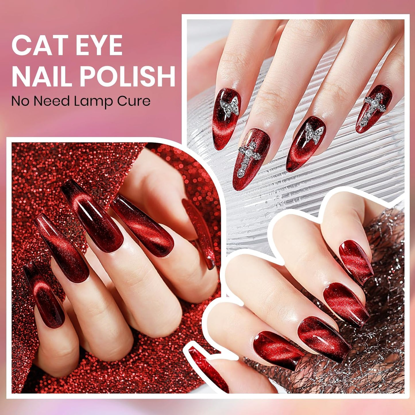 Red Magnetic Nail Polish Non Gel, Cat Eye Nail Polish Quick Dry Lacquer Manicure Gift For Women Girls 16ml/0.54 oz