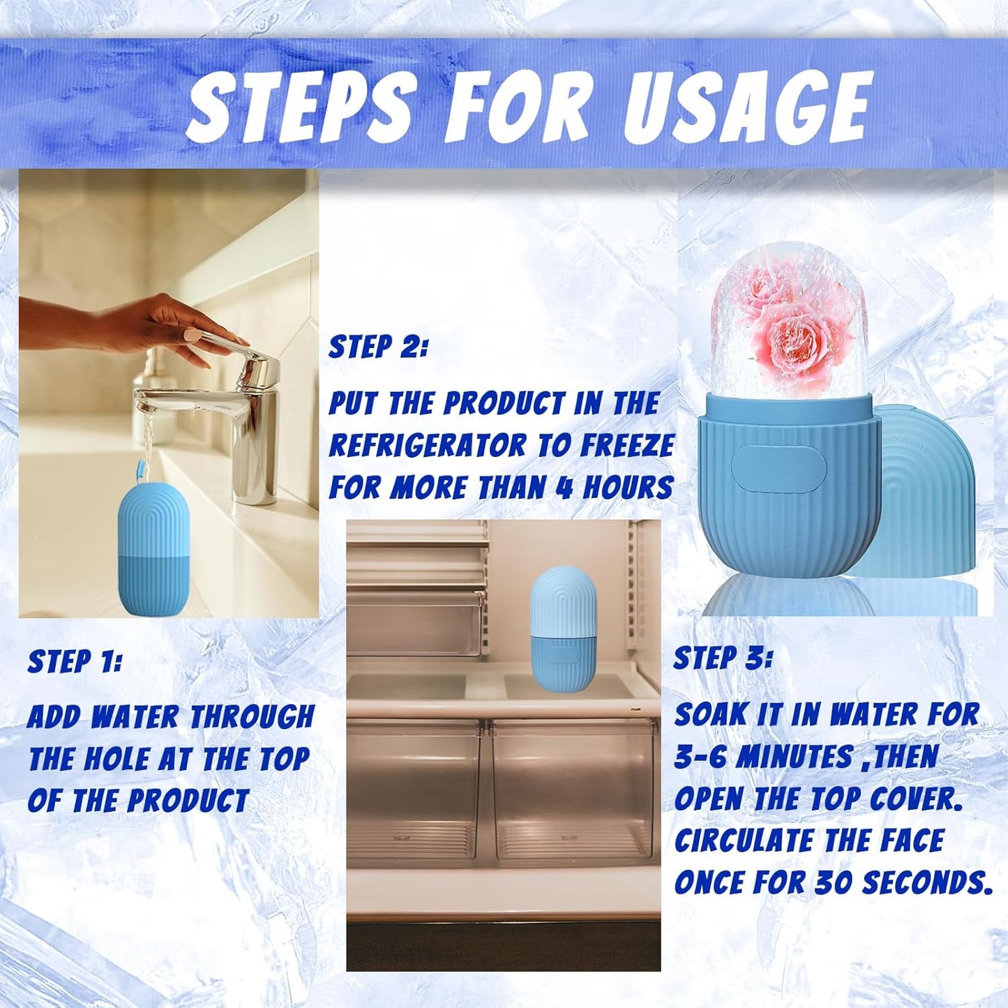 Ice Face Roller, Reusable Silicone Mold Face Massage Eye Facial Beauty Skin Care Tools Apply Ice for Shrink Pores Anti Wrinkle Reduce Puffiness Improve Skin Elasticity, Striped