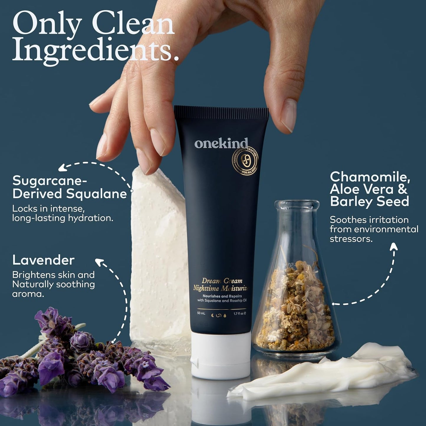 Onekind Dream Cream Night Moisturizer – Hydrating Anti-Aging Face Cream with Squalane, Rosehip & Shea Butter – Fragrance-Free, Vegan, for Dry & Sensitive Skin – 1.7 oz