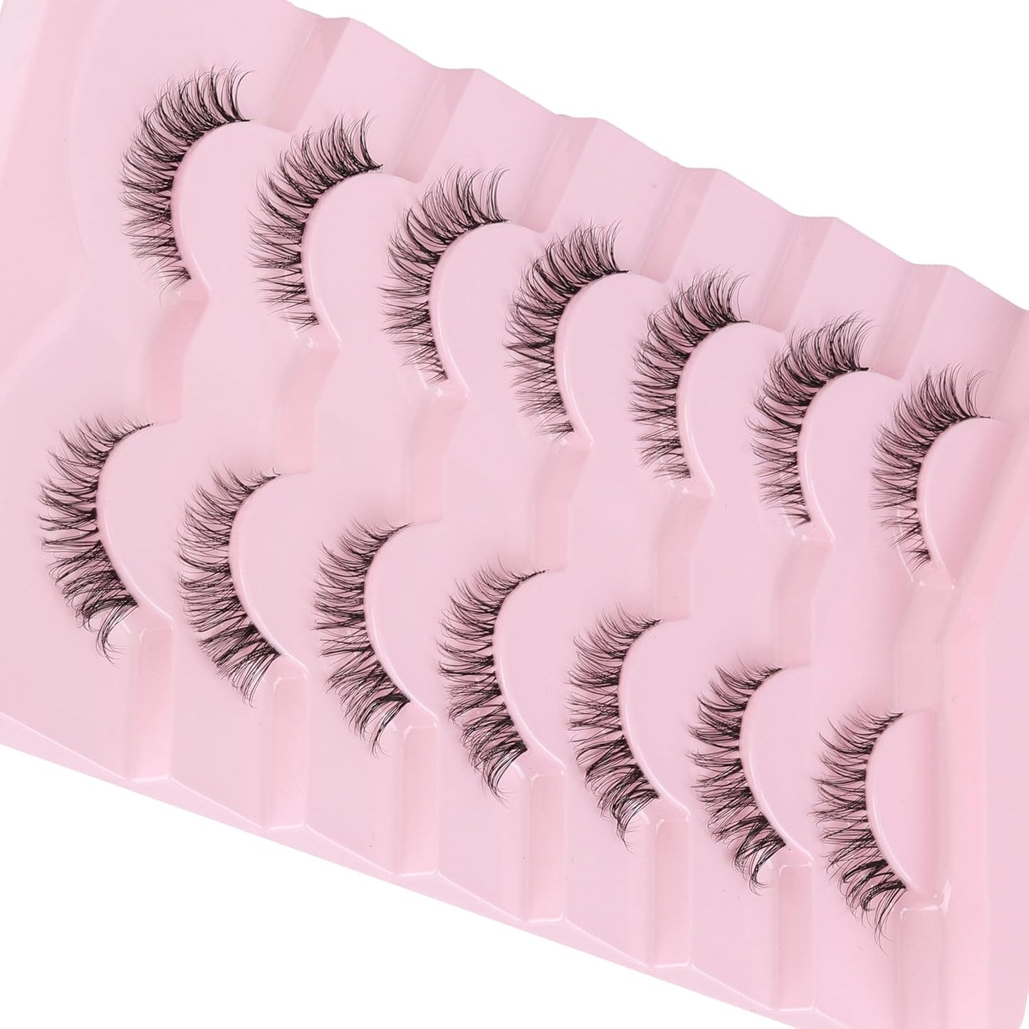 Cat Eyelashes Wispy False Eyelashes Natural 12mm Short Lashes with Thin Band Fake Eyelash 3D Volume Strip Lashes Siligli Eyelash Pack 7 Pair