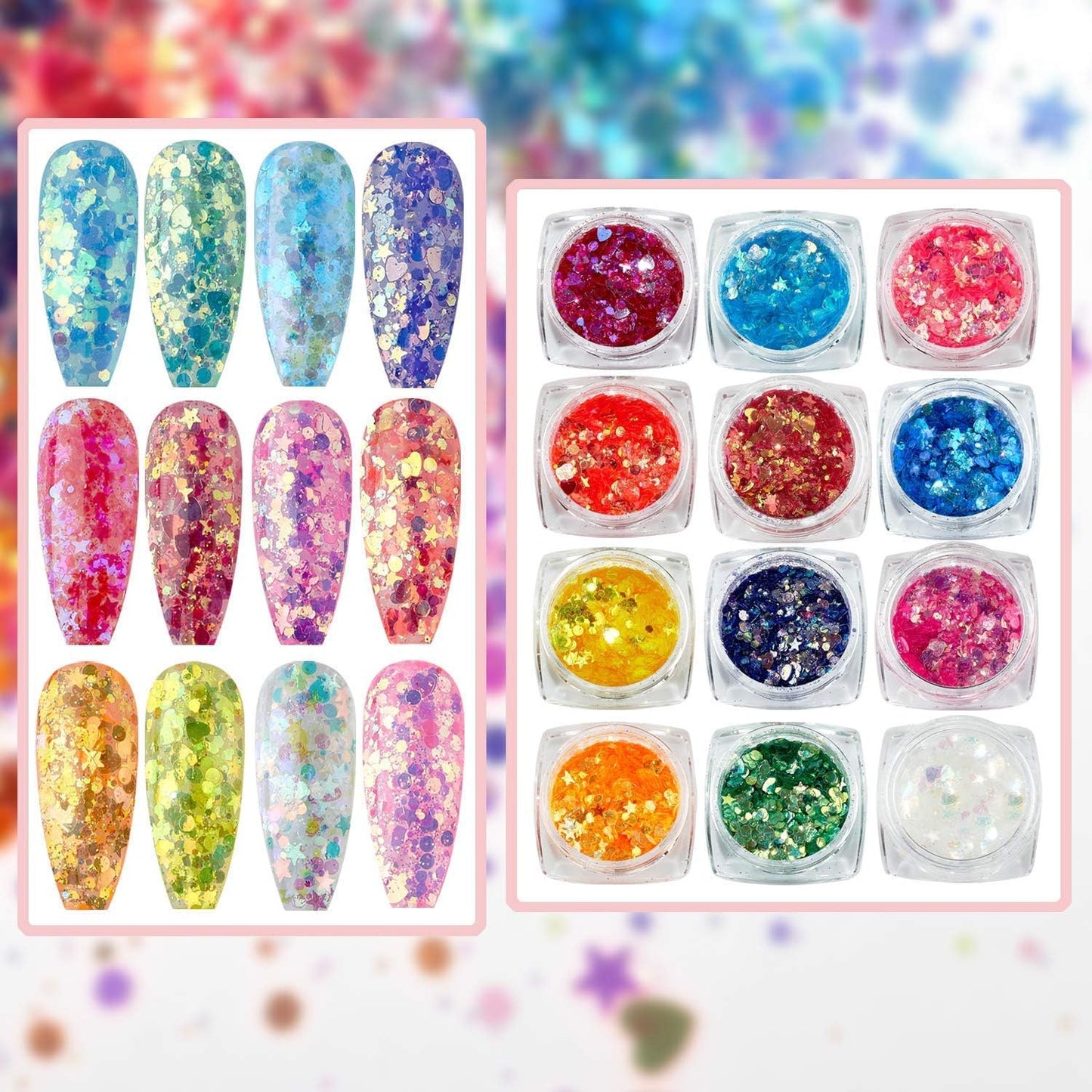 Makartt Nail Decoration Set, 4 Boxes Glitter Sequins & Rhinestones for Spring, Summer, Nail Art, DIY Nail Decoration Accessories Kit