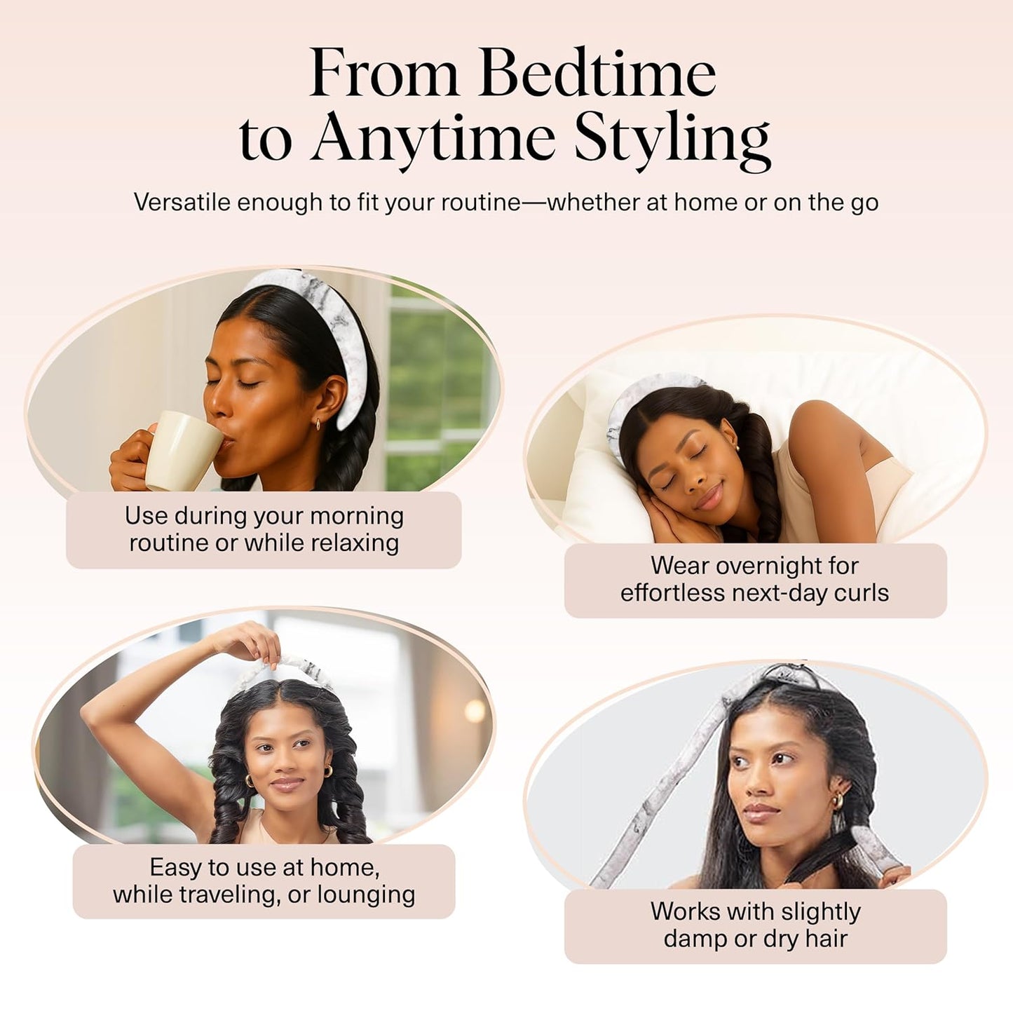 Kitsch Satin Heatless Hair Curler Set - Heatless Curls Overnight, Hair Rollers for Soft Curls & Frizz-Free Styling, No Heat Curlers To Sleep in, Curling Rod Headband with 2 Scrunchies - Marble