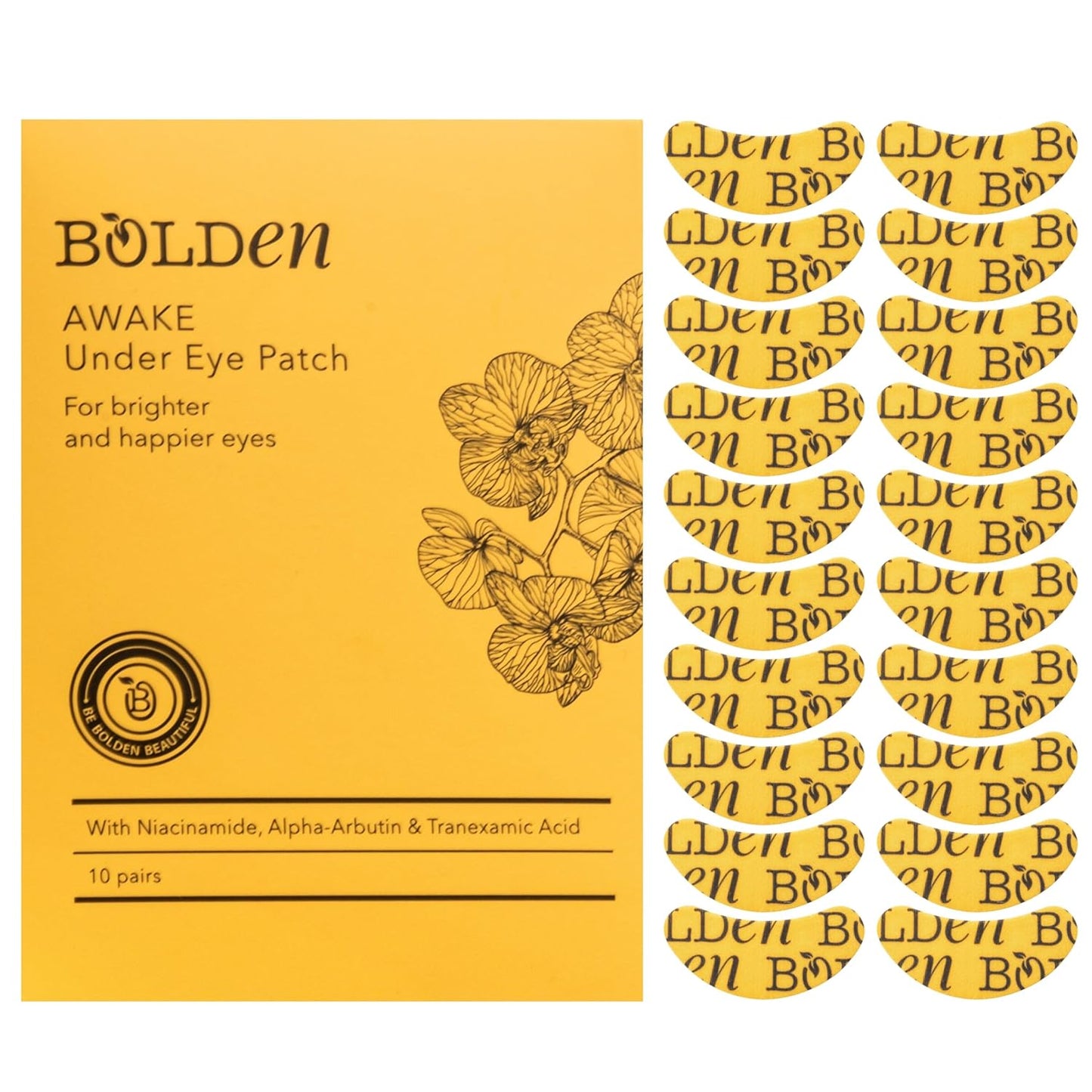 BOLDEN Awake Under Eye Patch |Eye Mask For Dark Circles, Puffiness & Discoloration | Brightening Eye Pads With Niacinamide, Alpha Arbutin, Tranexamic Acid & Vitamin C |10 Pairs