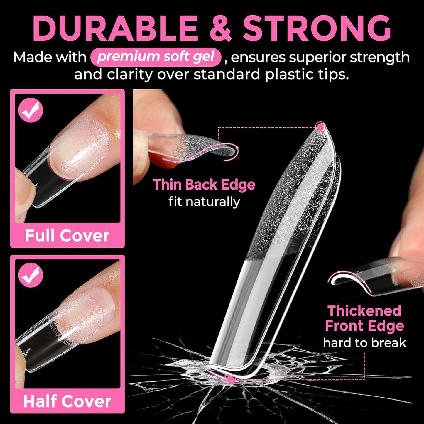 UNA GELLA Medium Square Nail Tips: 216pcs Square Press on Nails Pre-shape Clear Nails Tips for Full Cover Acrylic French False Nails For Nail Extension, Home DIY Nail Salon 12 Sizes False Tips