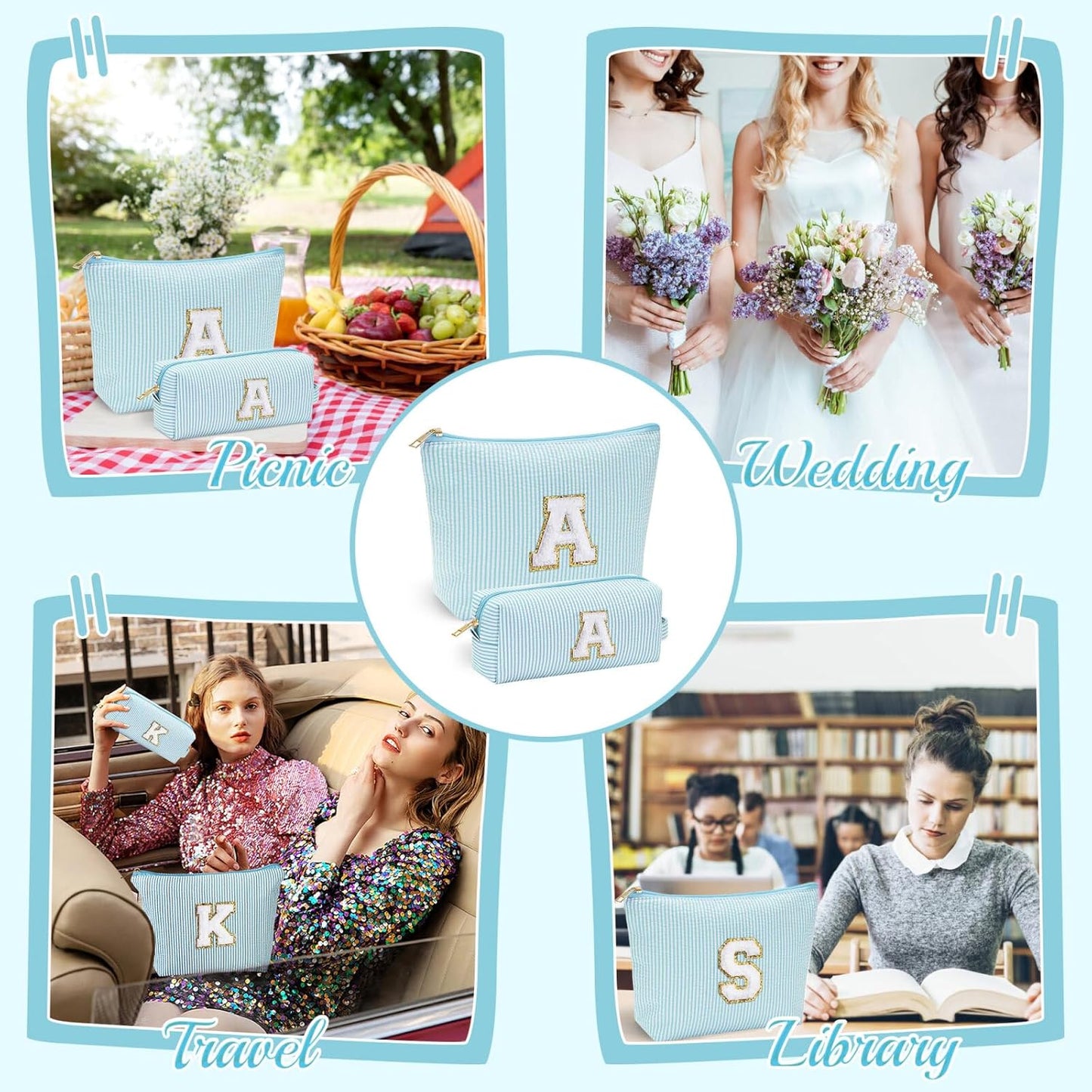 YOOLIFE Cute Makeup Bag for Women Girls - Personalized Teenager Girl Gift Ideas | Initial Make Up Bag | Gifts for Women Friends | Skin Care Bag | Mothers Day Gifts | Tween Girls Trendy Stuff L