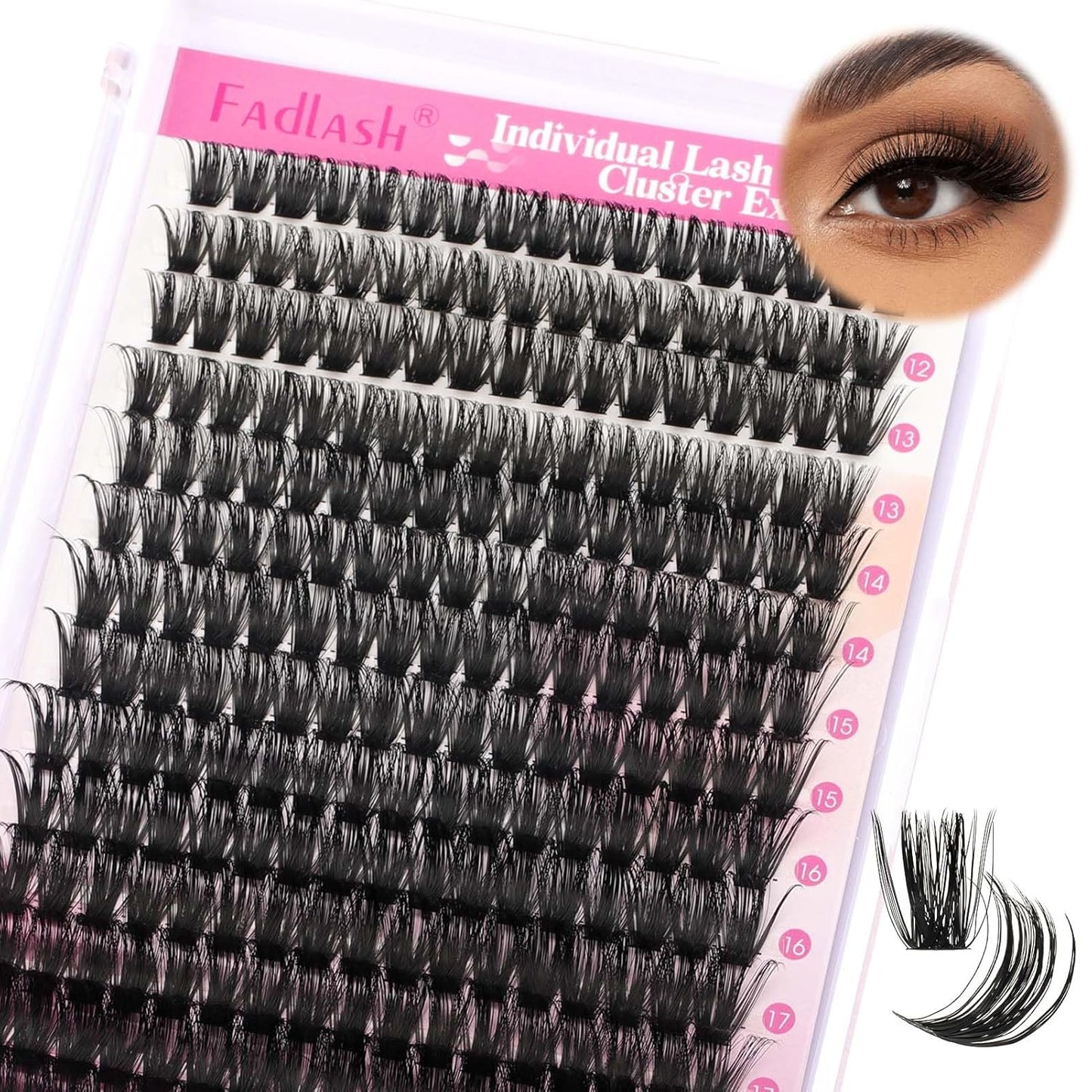 FADLASH Cluster Lashes D Curl Wispy Individual Lashes DIY Eyelash Extension Natural Look Reusable Fluffy Cluster Eyelash Extensions Self Application at Home （80D-0.07D-12-18MIX)