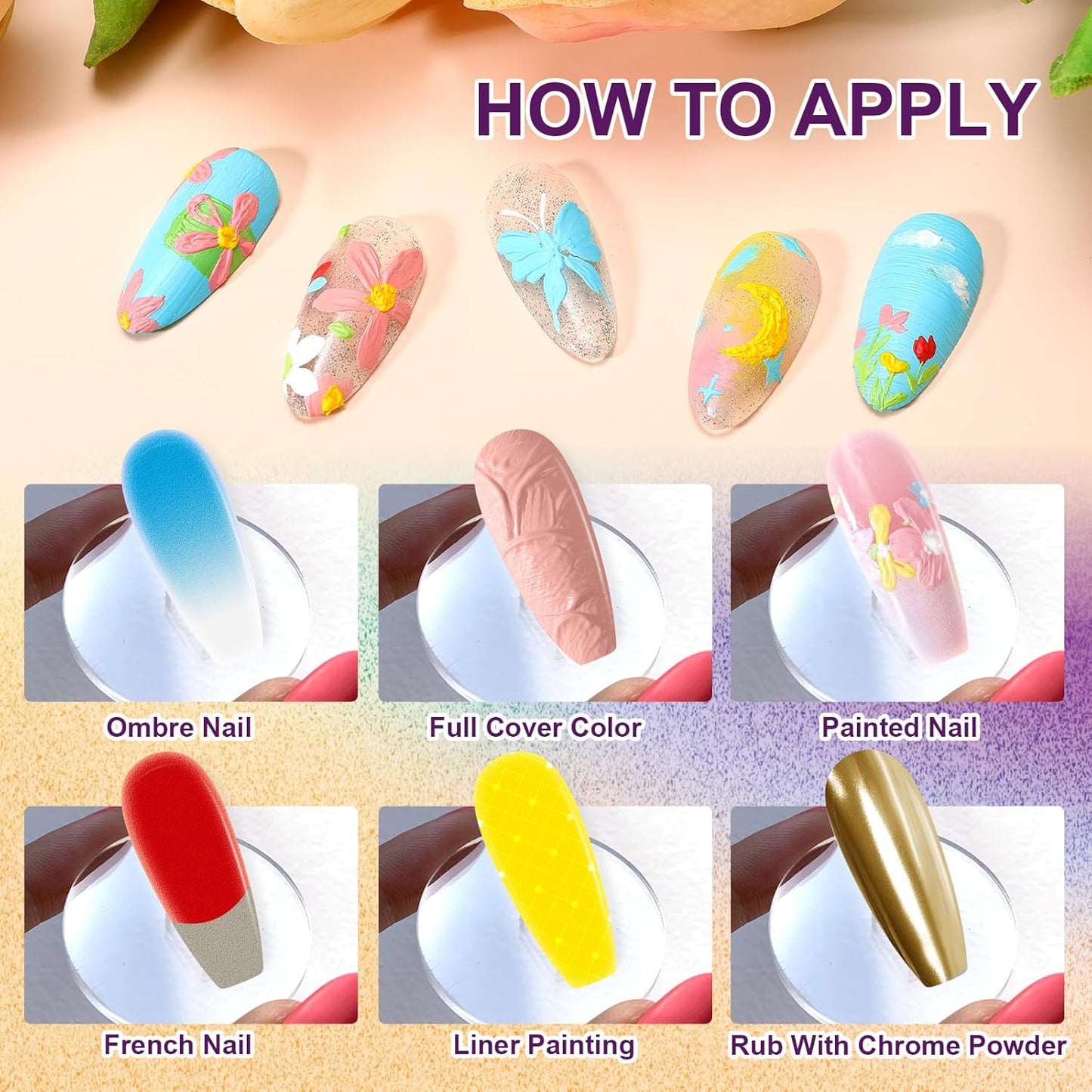 Gradient Painting Gel, 9 Colors Ombre Gel Nail Polish Oil Painting 3D Sculpture Effect for Pigment Pat Nails French Manicure DIY Nail Art Long-lasting Soak of UV/LED Artistic Inspiration