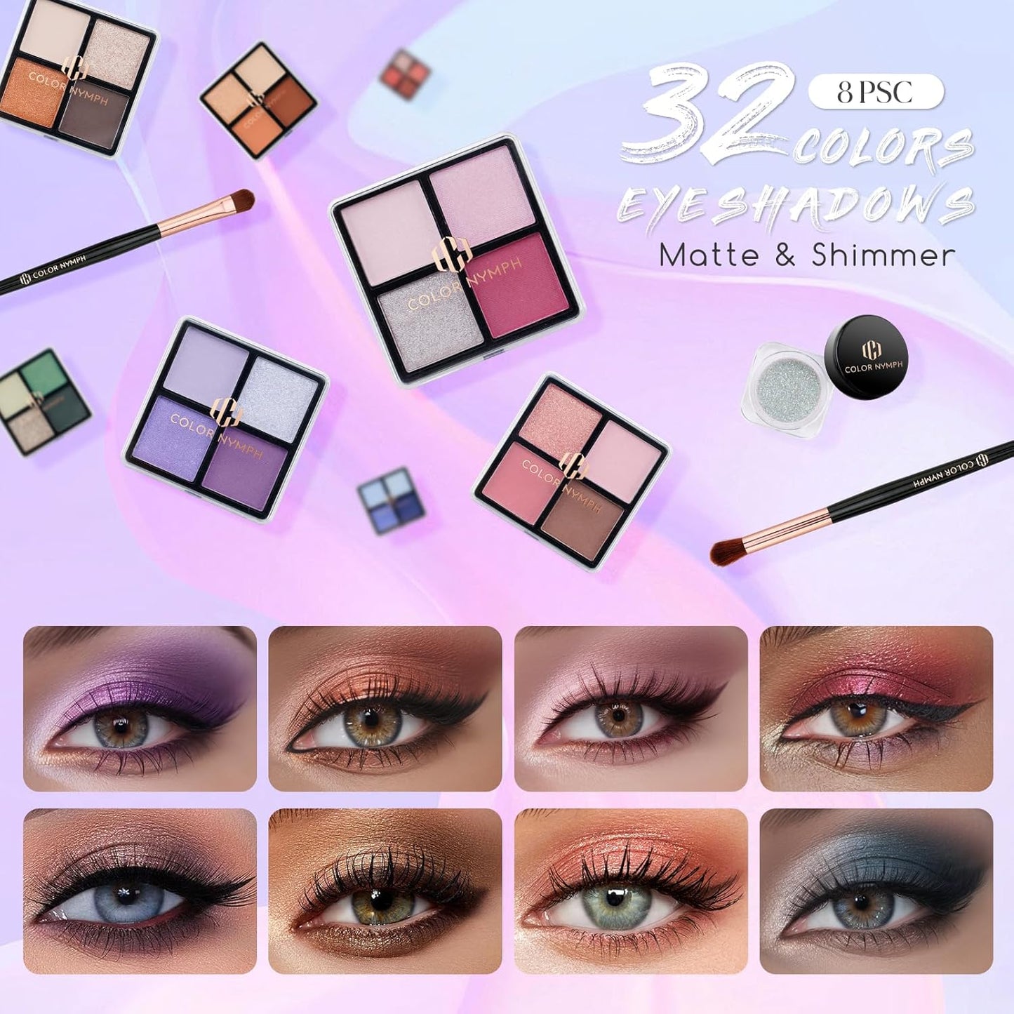 Color Nymph Beginners Makeup Kit With Train Case For Teenagers Girls, Full Starter Cosmetics Set Included 32 Colors Eyeshadow, Glitter Cream, Blush, Highlighter, Lip Gloss and Brush (Black)