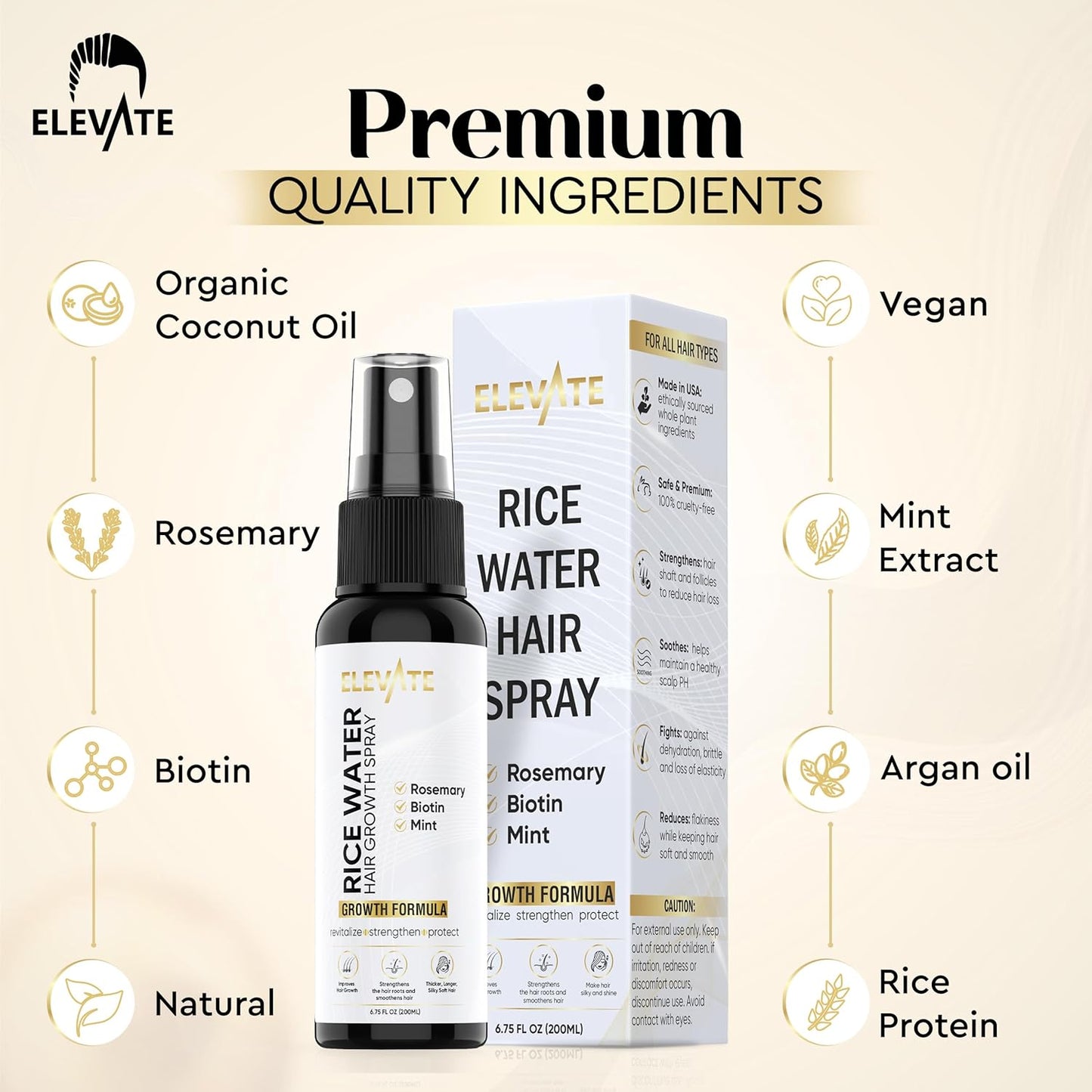 Elevate Rice Water Spray for Hair Growth - Fermented Rice Water & Rosemary Hair Mist with Biotin - Vegan Leave-In Treatment for Stronger, Thicker, Healthier Hair - Scalp Care for Women & Men
