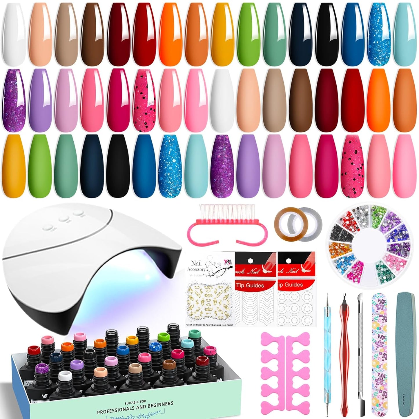 VANREESA 42 Pcs Gel Nail Polish Kit with U V Light 24 Colors Gel Polish Nail Set Glossy & Matte Top Coat Complete Nail Kit with Manicure Tools for All Seasons Gifts for Women Girls