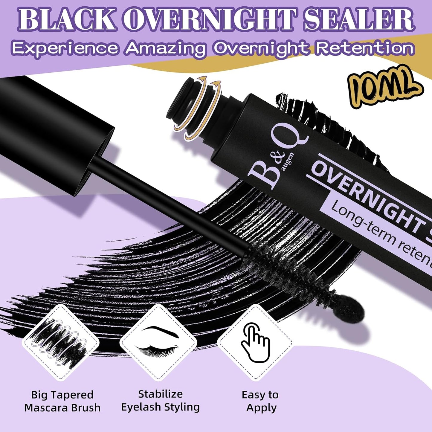 B&Qaugen Lash Seal 10ml Overnighter Lash Sealer for Eyelash Extension Lash Sealant Lash Extension Sealant for Lash Clusters Coating Long-Lasting Lash Overnight Sealer for Eyelash Clusters (Black,10ml)