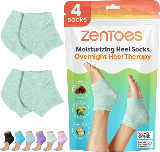 ZenToes Moisturizing Socks for Cracked Heel Treatment - Vitamin E, Olive Oil and Jojoba Oil Infused Heel Socks to Soften and Hydrate (Fuzzy Mint Green, Regular)