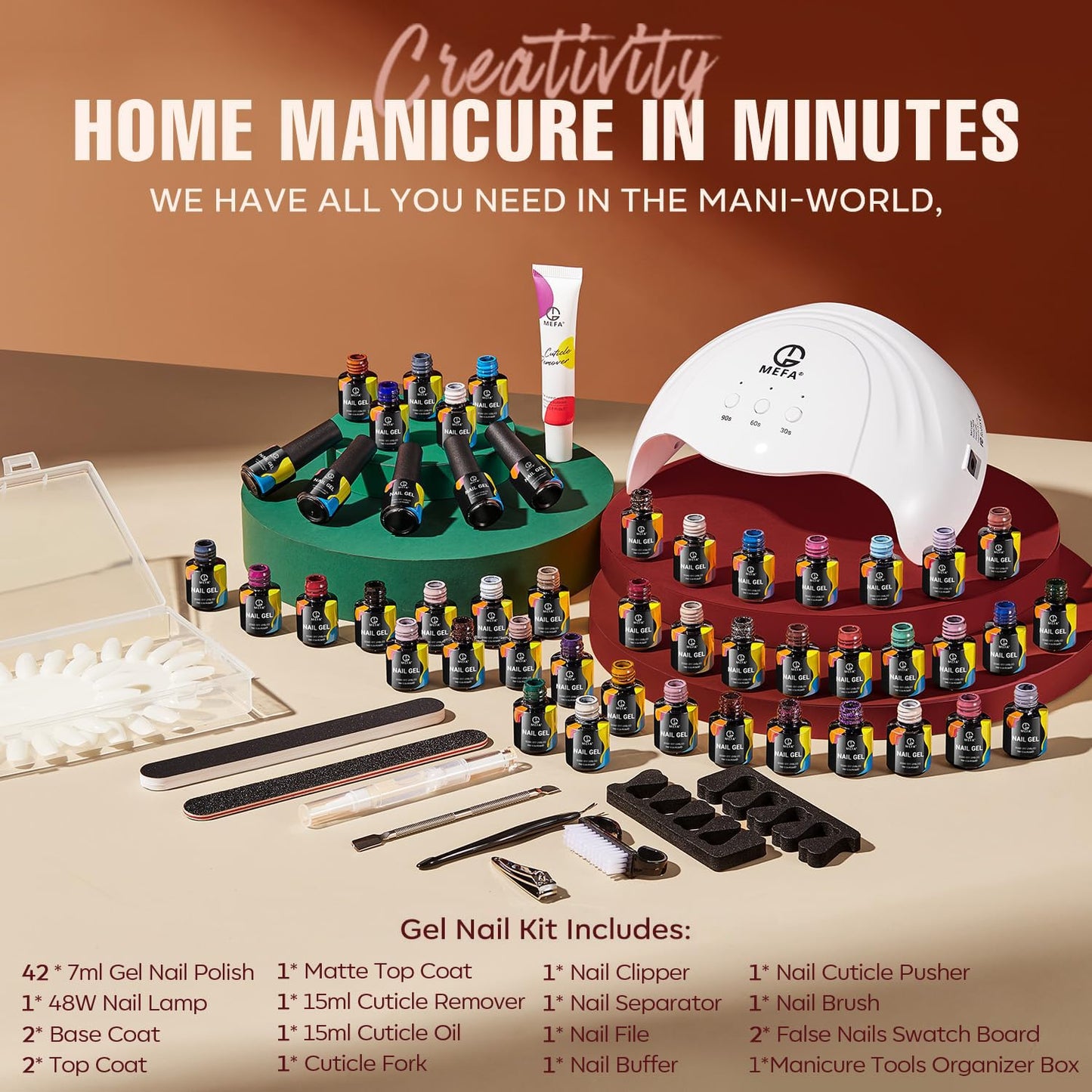 MEFA Gel Nail Polish Kit with U V Light, 42 Colors Fall Winter 60 Pcs Gel Nail Starter Kit with Base Matte Glossy Top Coat, Nail Art Accessories, Nail Tool Box, Cuticle Remover Care Mnicure DIY Salon