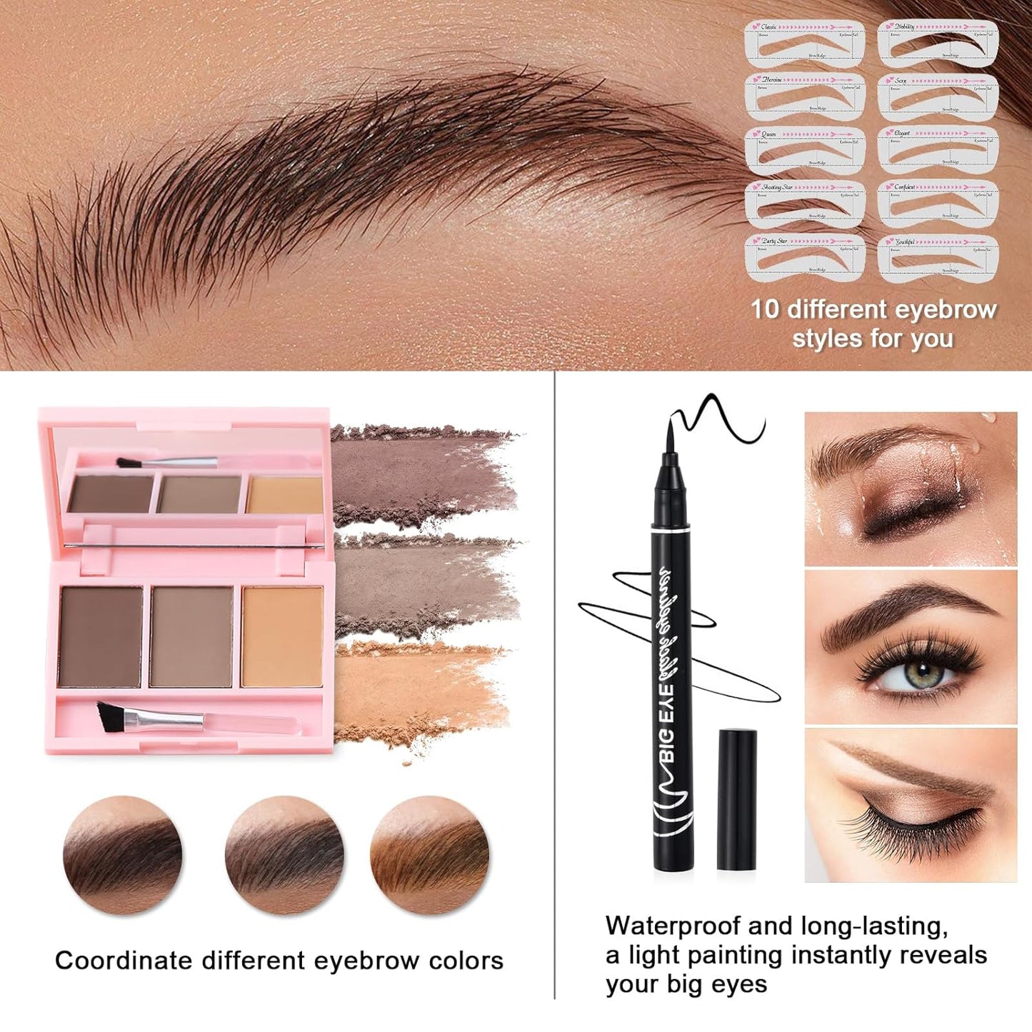 Makeup Kit for Teens Girls, Makeup Present Set for Women, Makeup Full Kit for Beginners, Mini Makeup Bundle Include 7 Pink colors Matte & Shimmer Pigmented Eyeshadow Palette, Eyebrow Powder