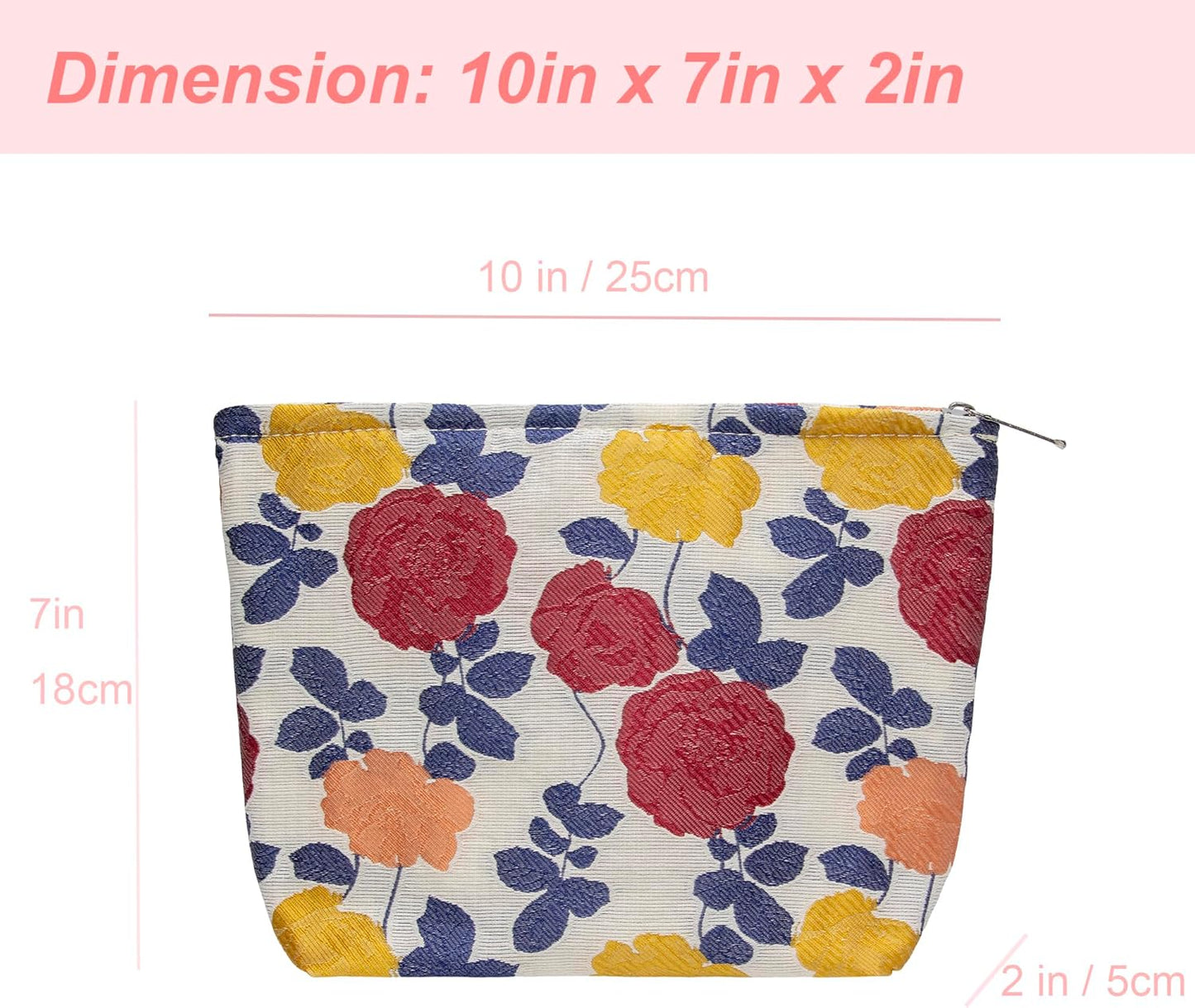 PAZIMIIK Makeup Bag Large Cotton Zipper Pouch for Purse Travel Canvas Make Up Organizer for Women Cosmetic,Rose Beige