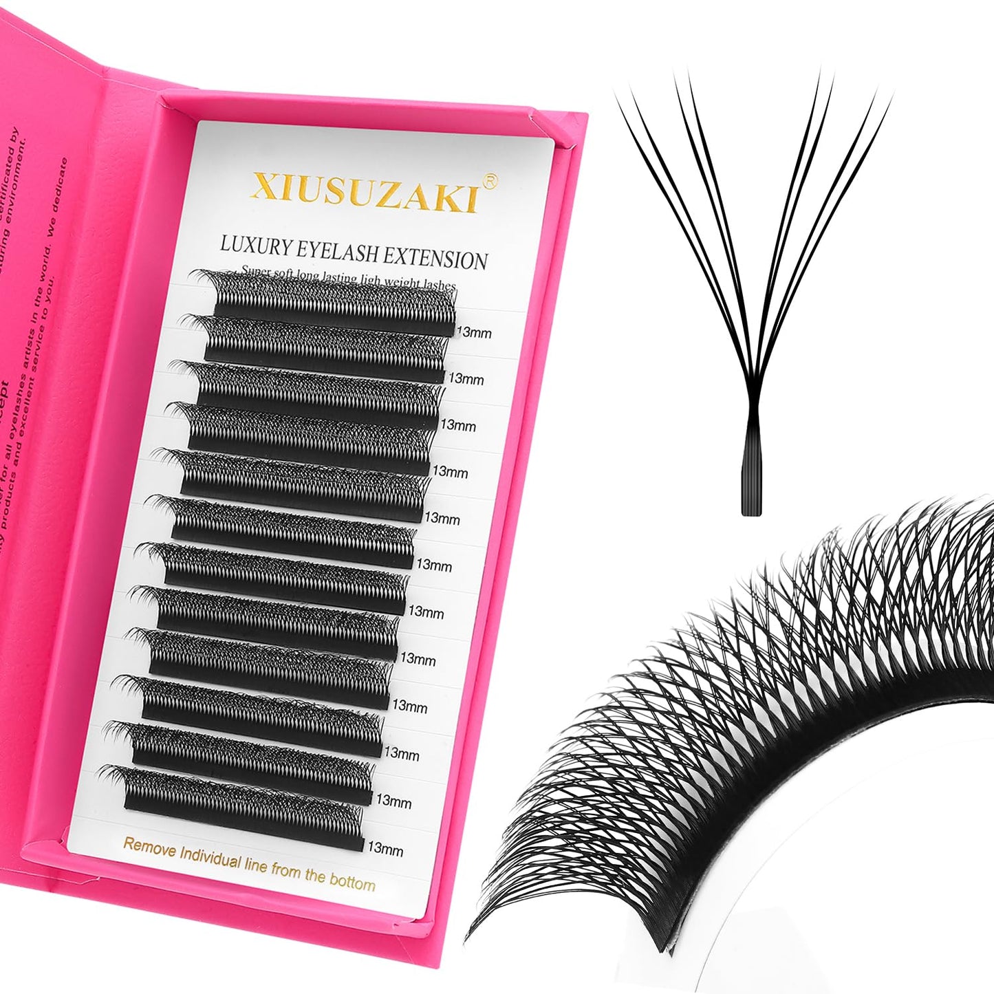 Lash Extensions Double Tips 4D Eyelash Extensions W Shape 0.07mm Thickness D Curl 15mm Premade Fans Easy Fan Volume Lashes Matte Black Crisscross(W-4D-Double Tips-0.07-D,15mm)
