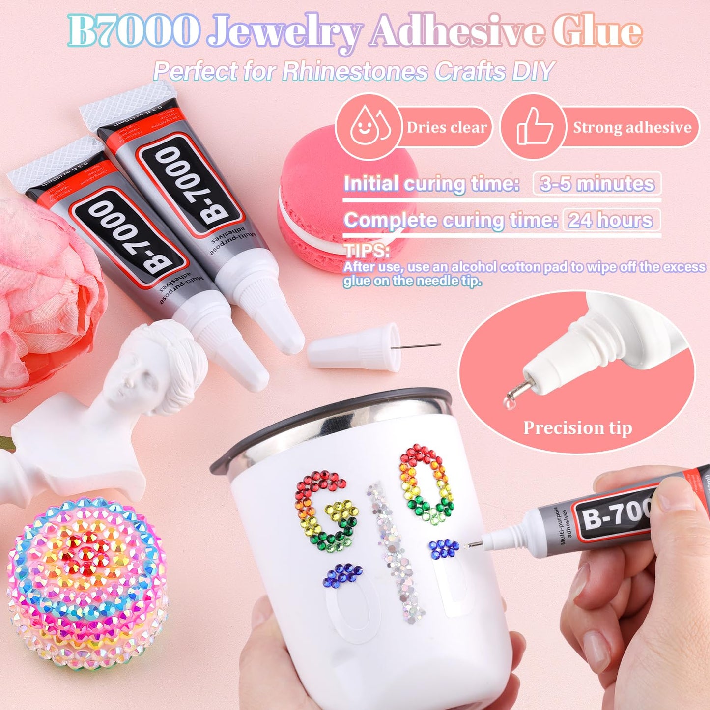 24000Pcs Resin Rhinestones for Bedazzling with 3Pcs B7000 Jewelry Glue, Multicolor 3mm Flatback Gems Rhinestones for Crafting, Clothing Tumblers Mugs Shoes Fabric Decor Nail Art