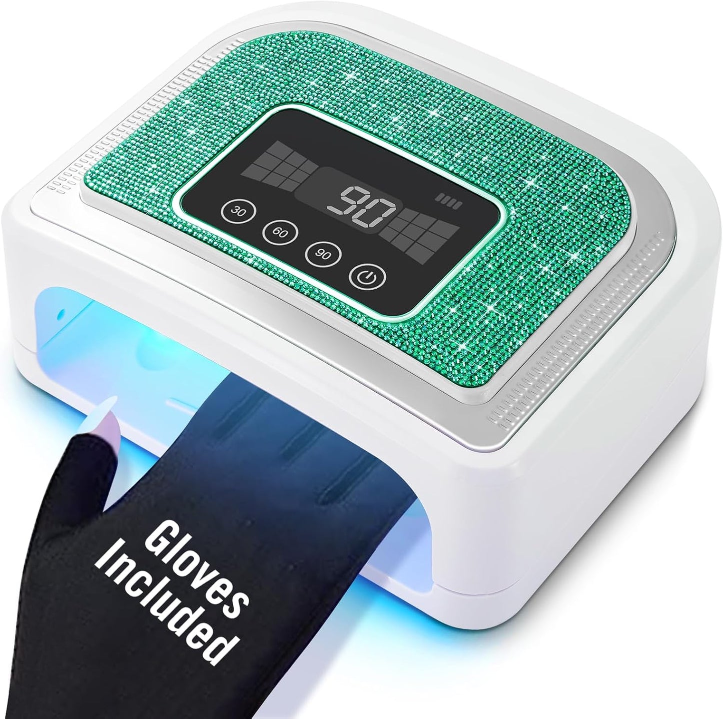 Cordless Nail Lamp, Rechargeable UV Nail Lamp for Gel Nails, LED Nail Lamp with 4 Timer Modes, Gel Nail Light Decorate with Sparkling Nail Rhinestones Diamond (Sparkly Green Diamond)