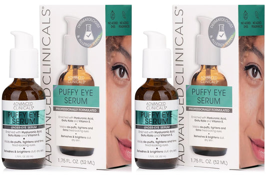 Advanced Clinicals Puffy Eyes Treatment Eye Serum Anti Aging, Brightening, & Firming Under Eye Serum With Vitamin E, Collagen, Gotu Kola, Caffeine, & Green Tea Helps Hydrate & Calm Puffiness, 2-Pack