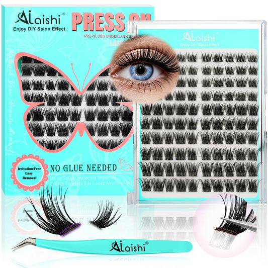 No Glue Needed Lashes, Self Adhesive Eyelashes, DIY Lash Cluster Eyelash Extensions Kit 10‑18mm,120pcs Fluffy D Curl Soft Natural Lashes with Tweezers–Fake Cat Eye Wispy Individual Clusters(NGDYAA1)