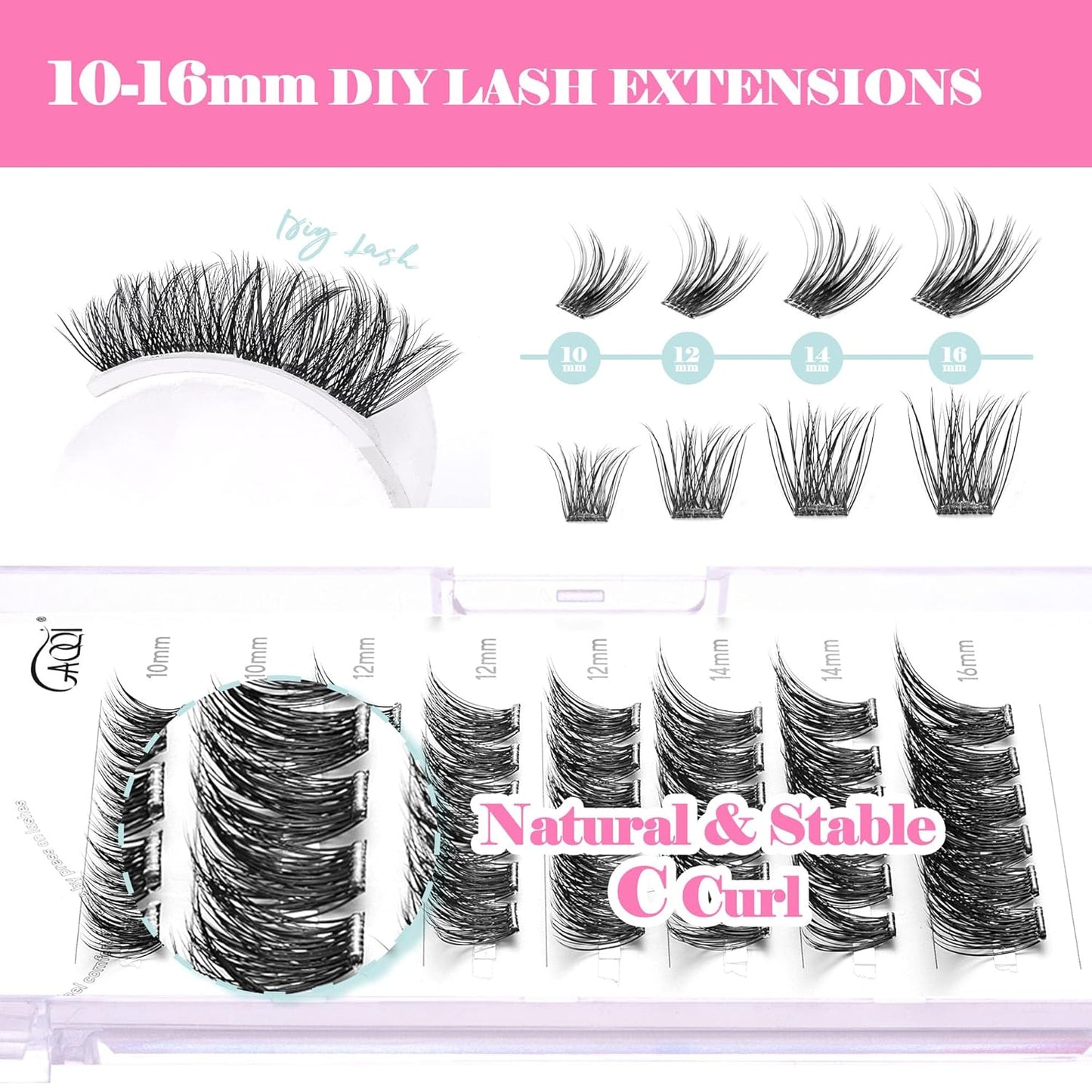 GAQQI Self Adhesive Lash Clusters, No Glue Eyelash Clusters 10-16mm Full & Volume Self Adhesive False Eyelashes, No Band Glueless Lashes