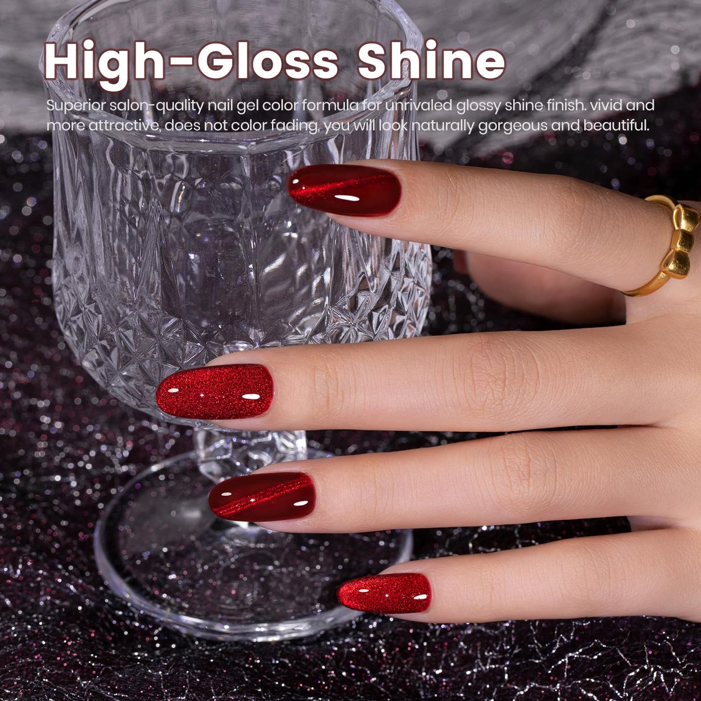 RARJSM Cat Eye Gel Nail Polish Diamond Dark Black Wine Red Cateye Velvet Glitter Gel Polish 15ml Single Bottle with Magnet Stick UV LED Curing Requires Soak Off for Home Salon Christmas Manicure