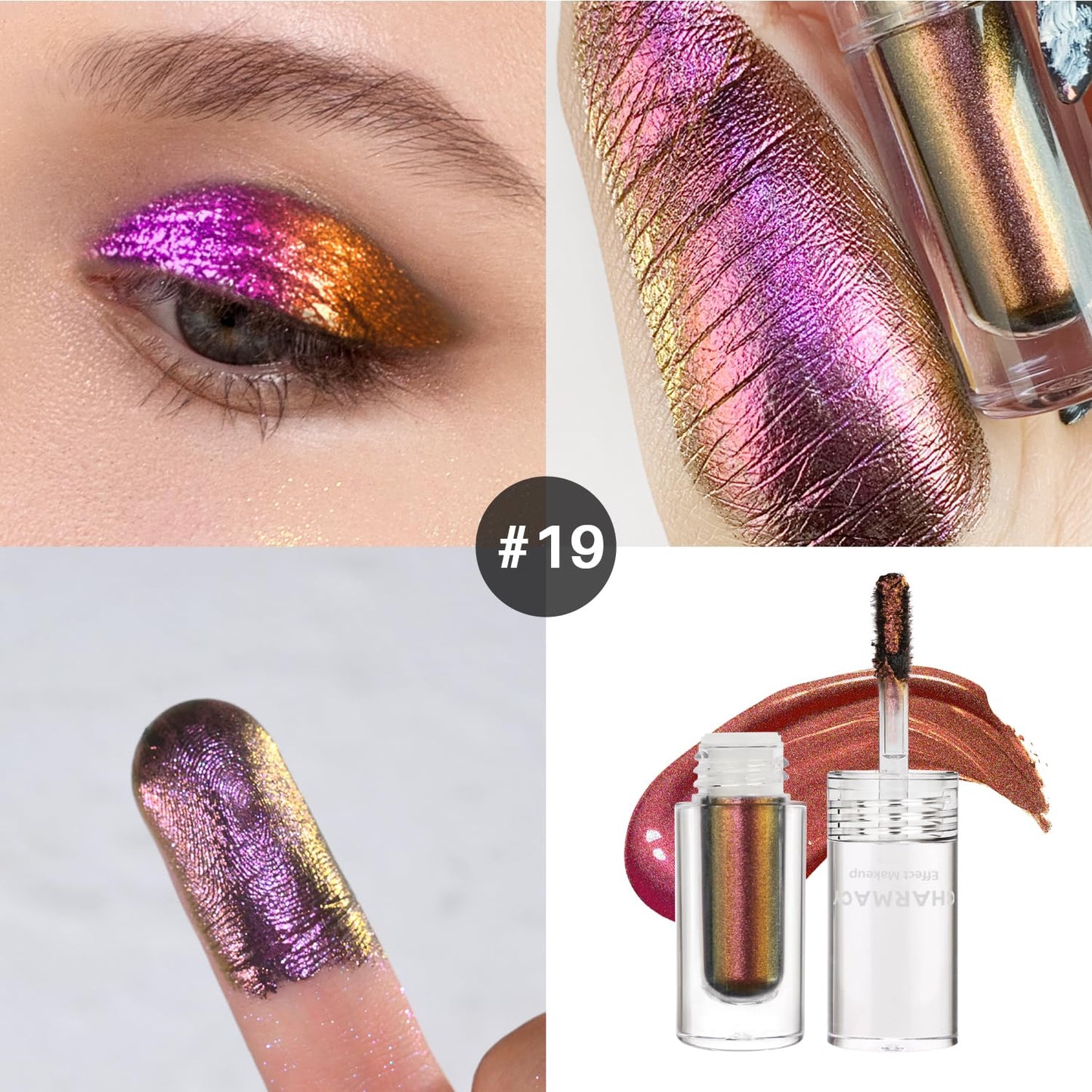 CHARMACY Liquid Duochrome Eyeshadow, Multi-Dimensional Eye Looks, Long Lasting Glitter Eye Shadow Sets Metallic Pigments, Quick Drying, Sparkling Shiny Eye Makeup for Beginners, 1.6g (#19)