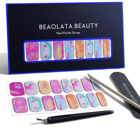 Nail Polish Strips, 32PCS Salon Quality Wraps, Long Lasting Gel Nail Stickers for Women Easy Apply& Remove (Bubble Light Pink)