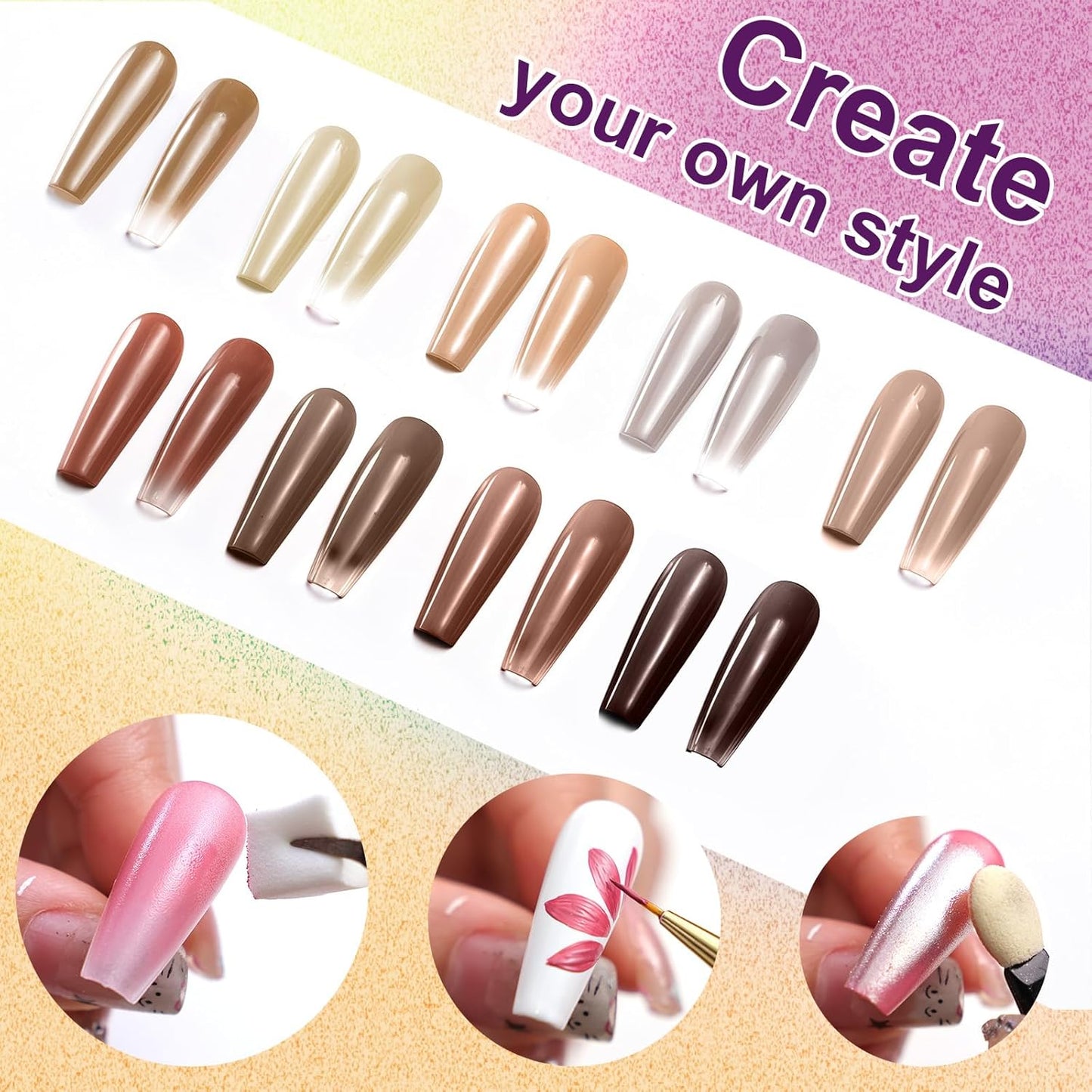 Gradient Painting Gel, 9 Colors Ombre Gel Nail Polish for Cream Brown Color Pigment Pat Aura Nails French Manicure Soak Off UV Long-lasting Home Salon DIY Nail Art Coconut Latte 1