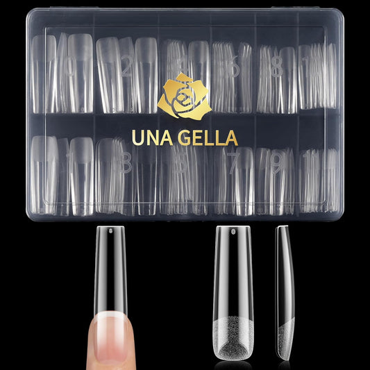 UNA GELLA Extra Long Tapered Sqaure Nail Tips, No C Curve Pre-file 120Pcs Square Press on Nails XXL Long Square Gel Nail Tips Full Cover Acrylic Straight for Nails Extension Art DIY Salon 12 Sizes