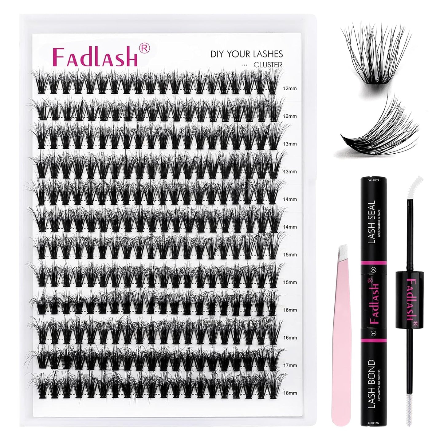 DIY Lash Extension Kit Lash Clusters Kit 240 Pcs Lash Bond and Seal Cluster Lashes D Curl with Lash Tweezers for Eyelash Extension Kit at Home Individual Lashes Kit (Kit 40D-0.07D, 12-18mm)