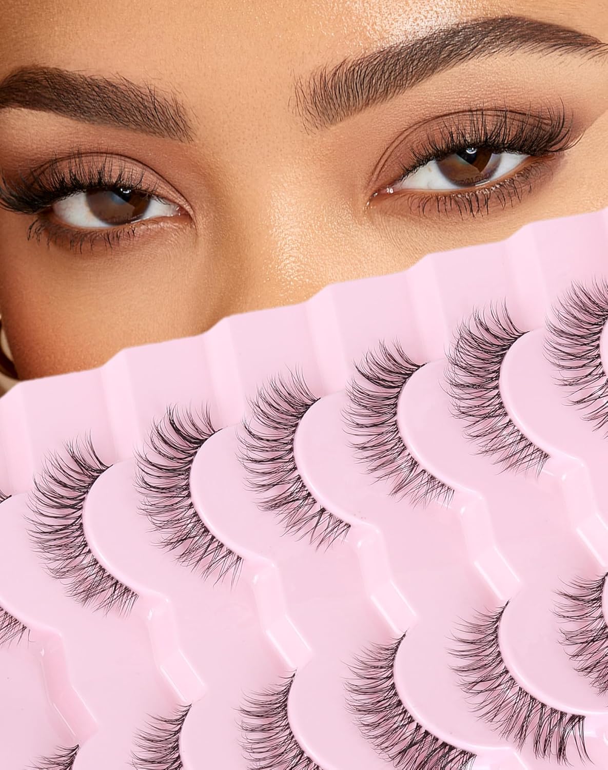 Natural Cat Eye Lashes Natural Eyelashes Wispy Mink Lashes Short Fake Lashes Clear Band Eye Lashes Pack 7 Pairs Small Demi Wispies Eyelashes