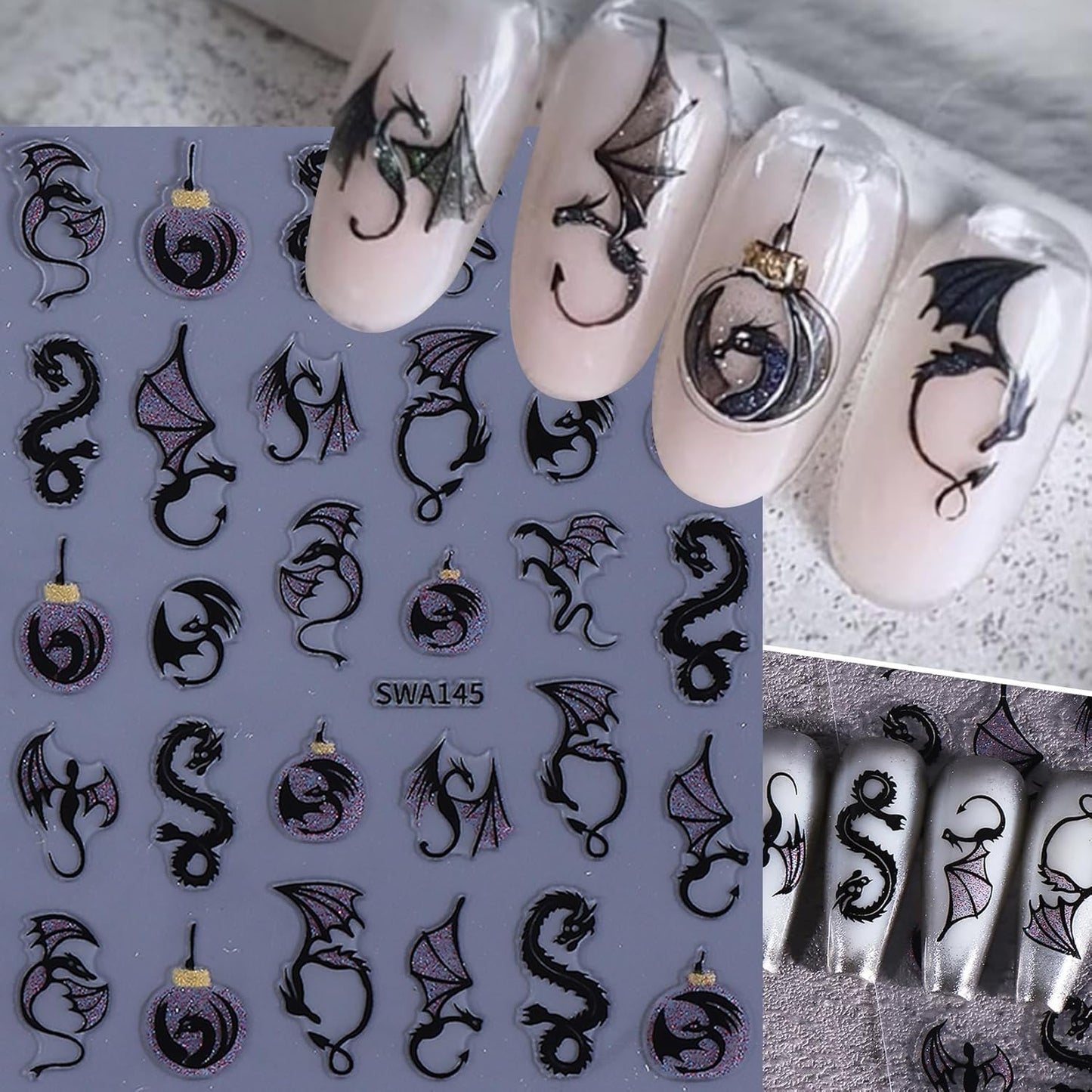 Halloween Nail Stickers Dragon Decals 12 Sheets Spooky Bat Ghost Stickers for Nails Art Metallic Glitter Spider Web Pumkin Blood Key Nail Designs Fall Holiday Supplies Manicure Decoration for Women