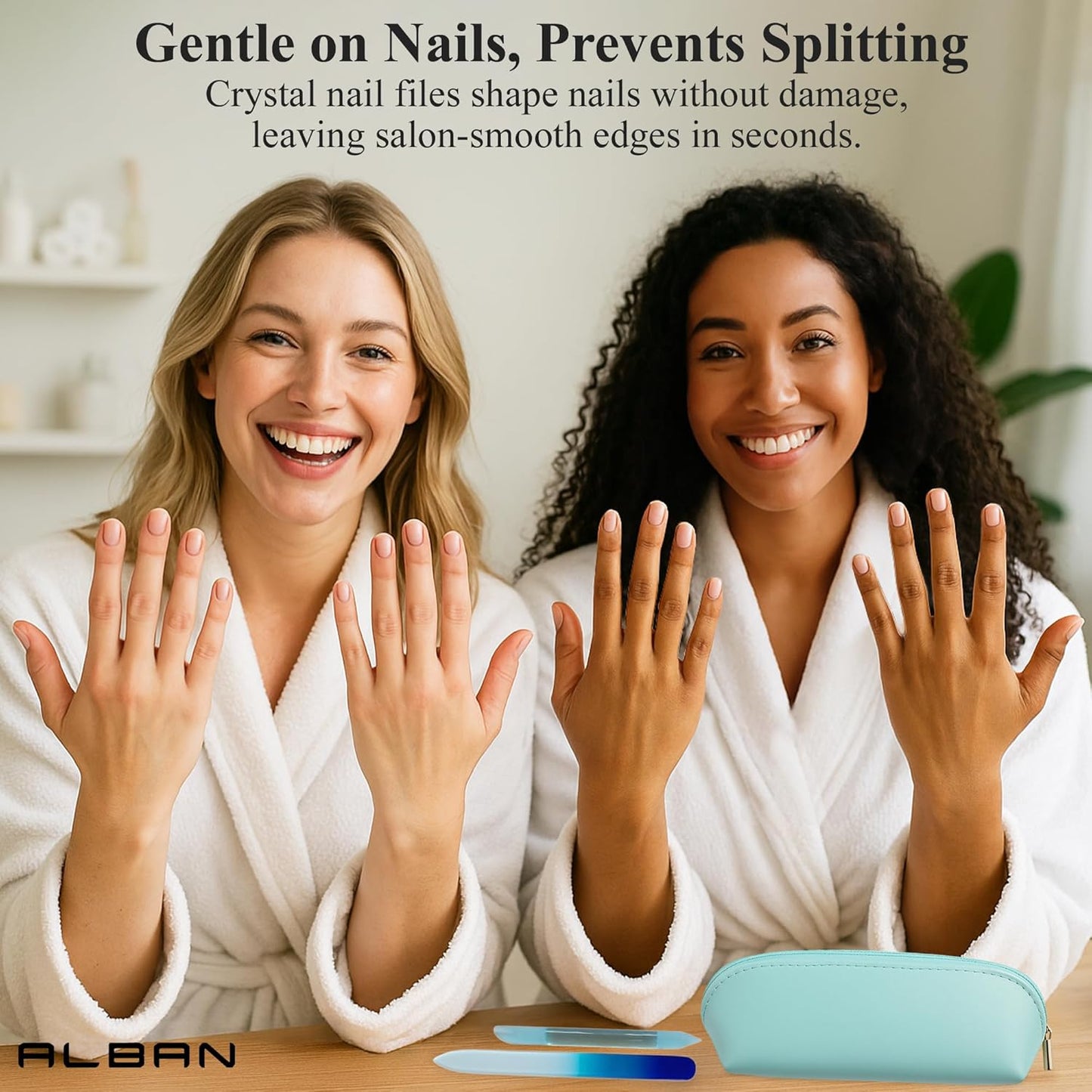 Alban Czech Glass Nail File Set with Manicure Stick & Vegan Leather Cosmetic Case (Royal Blue Nail Files, Light Blue Manicure Stick & Cosmetic Case)