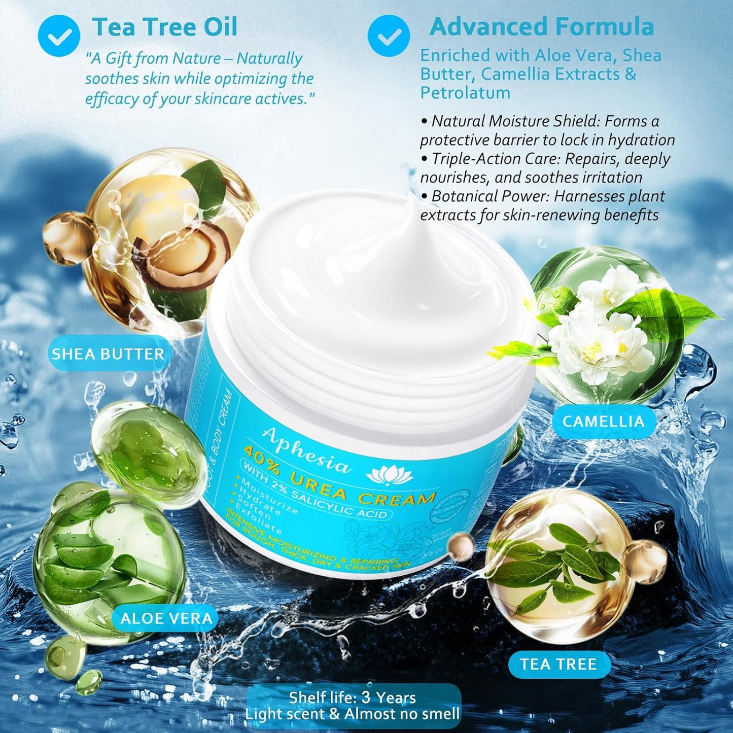 Urea Cream 40 Percent For Feet Maximum Strength - plus Salicylic Acid 2% Foot Cream For Dry Cracked Heels Feet Knees - Dead Skin Cuticle Callus Remover Toenail Softener