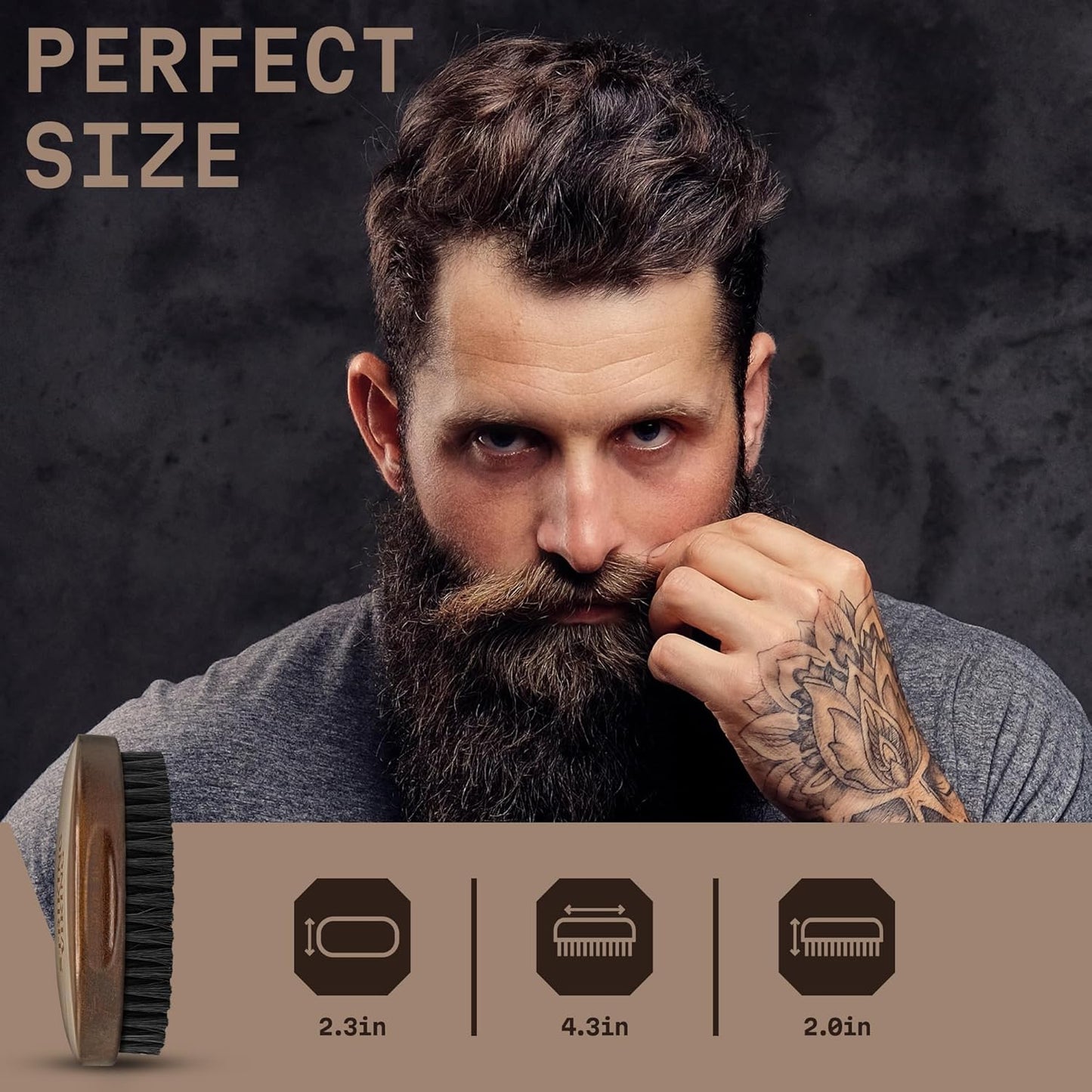 Striking Viking Beard Brush for Men - 4.3-Inch Beech Wood Handle, Brown - Boar Bristle Beard Brush, Travel Size Detangler & Static Reducer