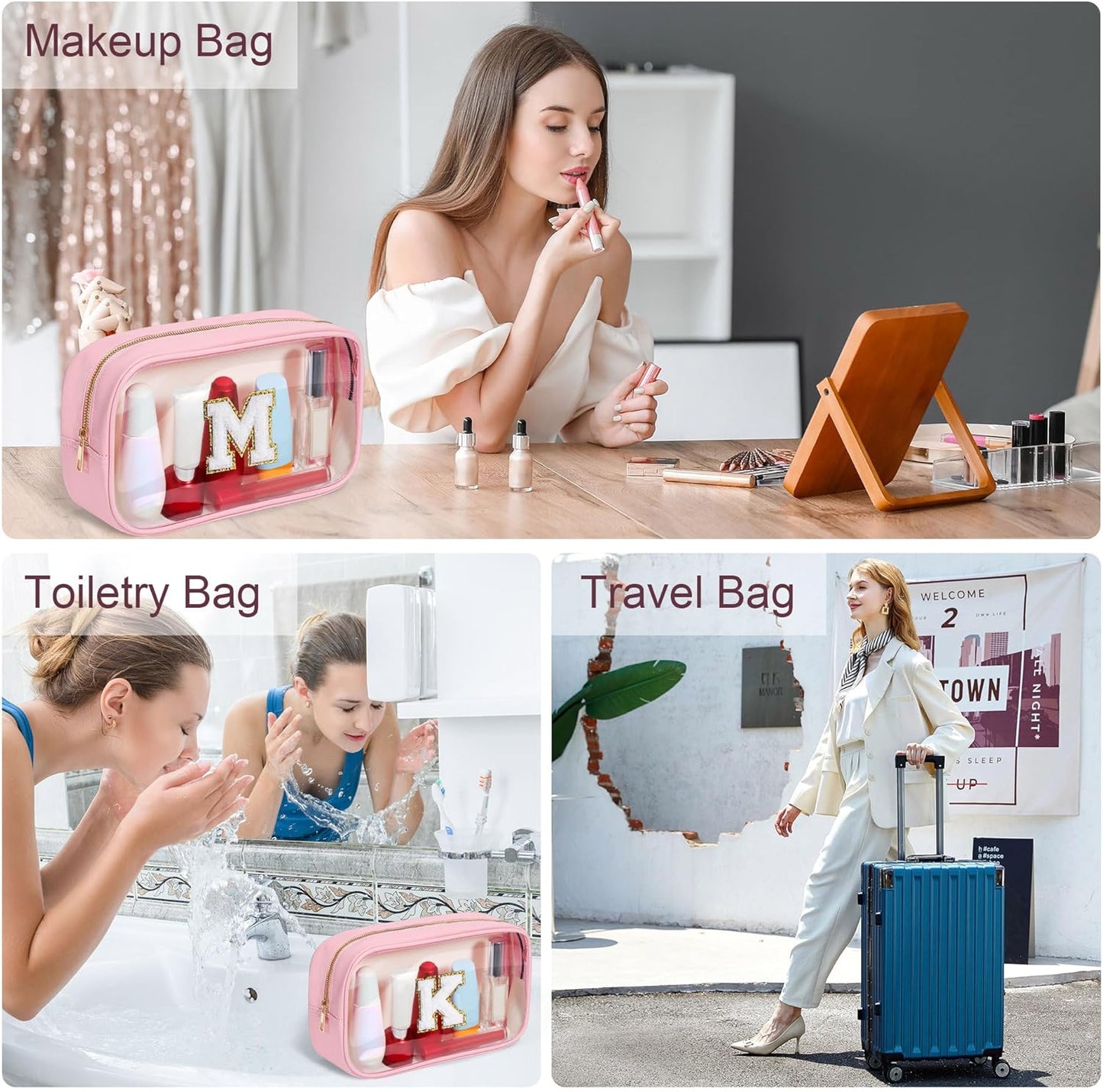 YOOLIFE Birthday Gifts for Kids | Travel Toiletry Bag | Pink Clear Makeup Bag for Teen Girls Kids Cosmetic Bags Gifts for 5 6 7 8 9 10 11 12 13 Year Old Girls Birthday Gifts for Girls Initial D