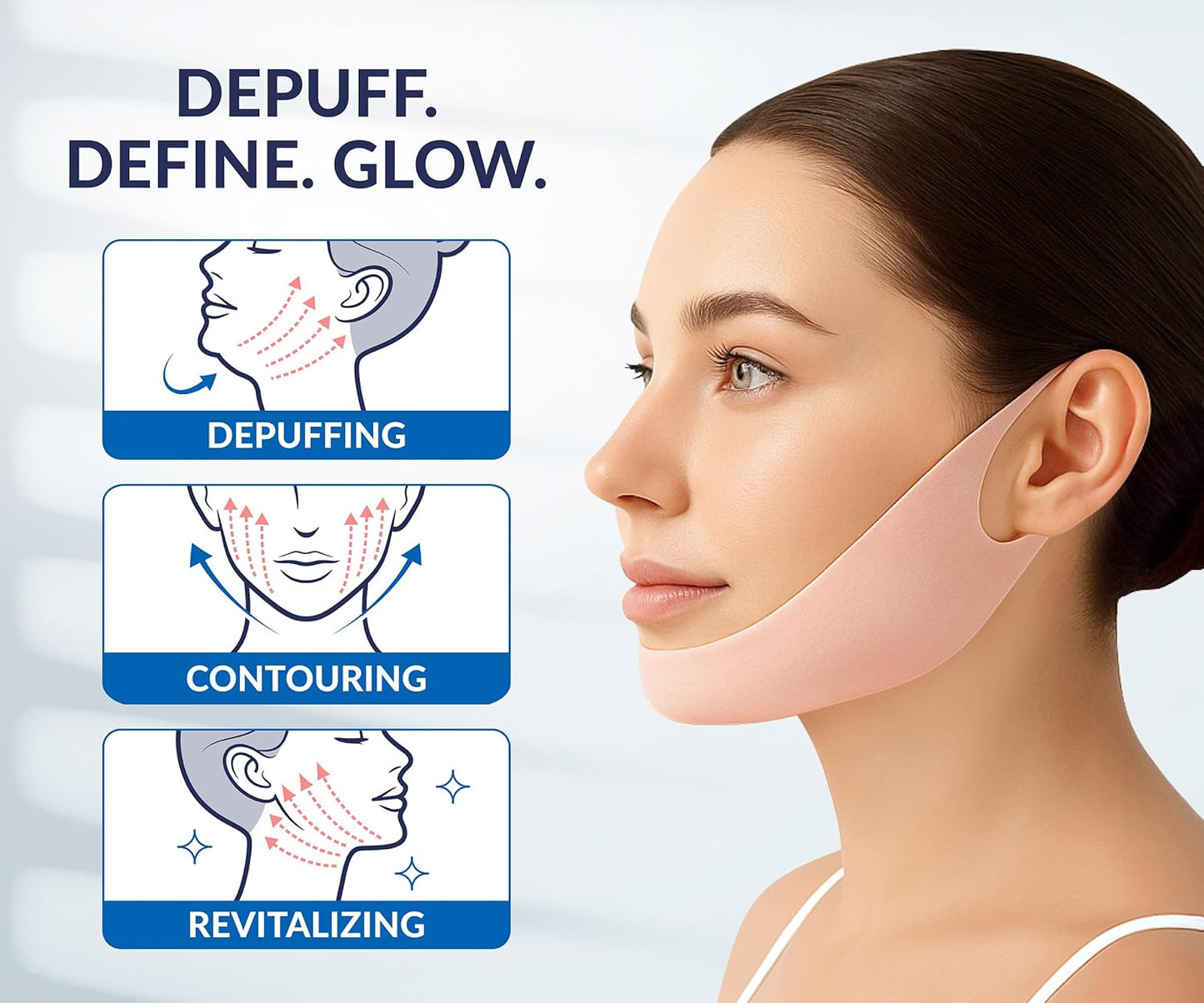 STYLIA V Line Lifting Collagen Face Mask - Double Chin Strap for Women - Jawline Shaper Face Lift Tape - Neck Lift Collagen Mask - Chin Strap for Sleeping - Hyaluronic Acid, Aloe Vera, Cica 10PC