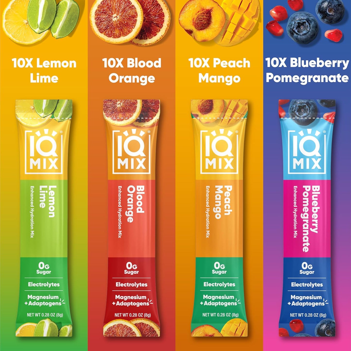 IQMIX Hydration Electrolyte Powder – 4-in-1 Formula for Hydration, Mental Clarity, Mood and Recovery – Sugar-Free Drink Mix, Keto, Magnesium L-Threonate, Lion’s Mane – 40 Count Variety Pack