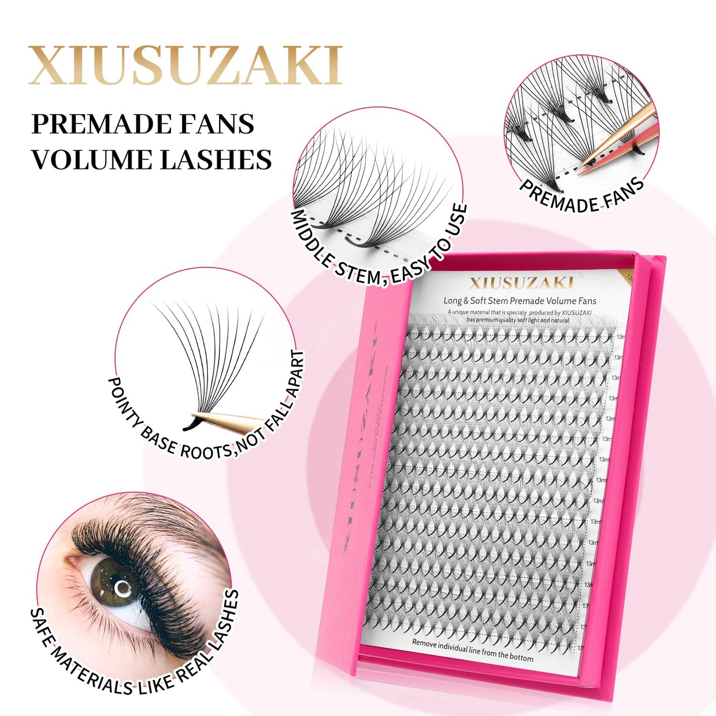 Premade Fans Eyelash Extensions 10D Volume Lash Extensions 0.07 Thickness Eyelash Extension D Curl Premade Lash Fans 9mm Fluffy Soft Handmade Lash Fan(10D-0.07-D,9mm)