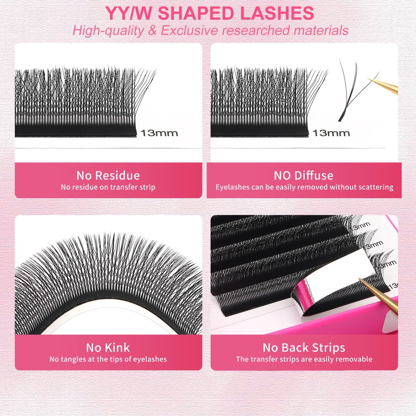 Lash Extensions Three Core Tips 3D Eyelash Extensions W Shape 0.07mm Thickness D Curl 15mm Premade Fans Easy Fan Volume Lashes Matte Black Crisscross(W-3D-Three Core-0.07-D,15mm)