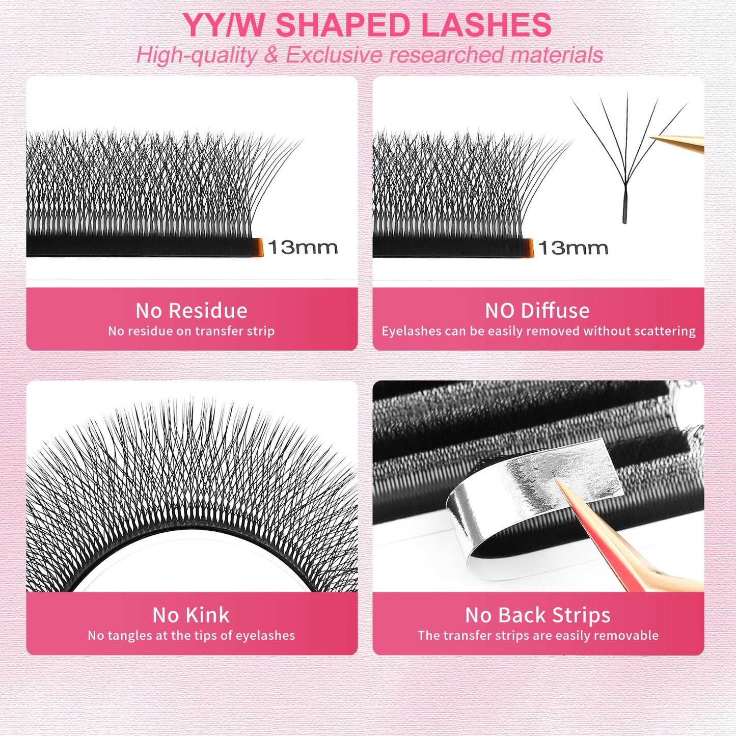 W Lash Extensions Supplies 5D Eyelash Extensions W Shape 0.07mm Thickness C Curl 10mm Premade Fans Easy Fan Lashes Volume Matte Black 12 Rows Crisscross Eye Lashes(W-5D-0.07-C,10mm)