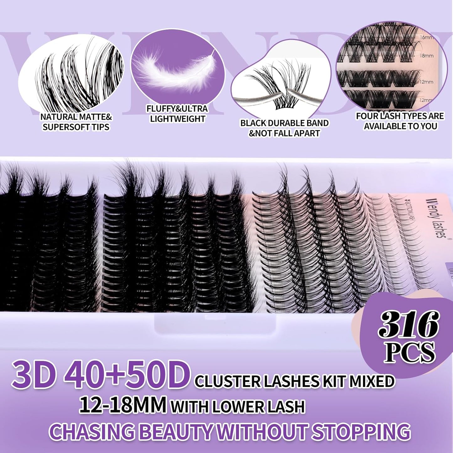Lash Clusters With Bottom Lashes 40/50D C/D Curl 12-18mm Multi-types Individual Clusters Eyelash Extensions, Spike, Wispy Lash clusters(40/50D-3D)