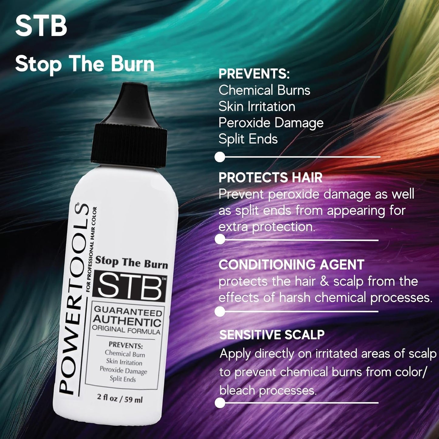 POWERTOOLS STB, The Original Stop The Burn 2 oz | Mix Directly Into Hair Color Formula To Lessen Scalp Irritation From Hair Color