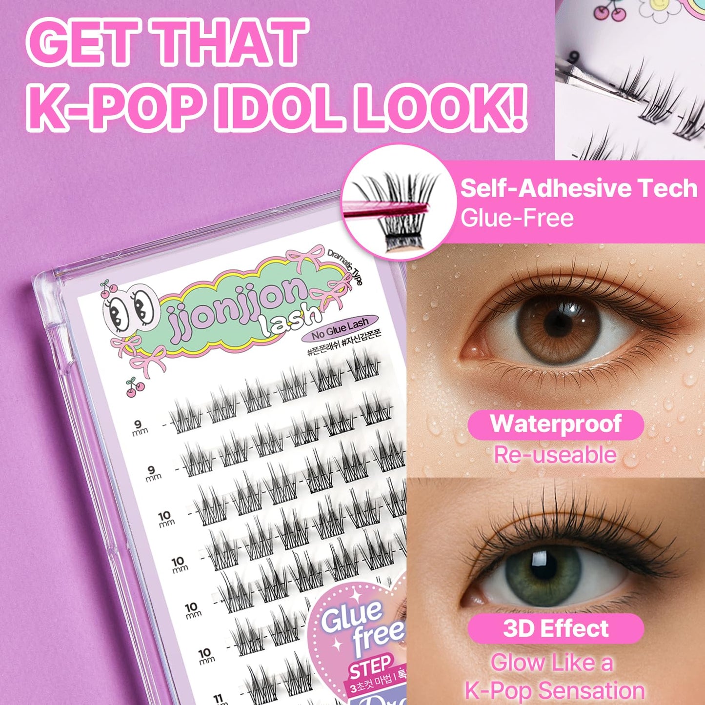 Korean Self Adhesive Lash Clusters Volume Look No Glue Press On Pre Bond Lash Clusters Fluffy Self Adhesive False Eyelashes No Glue Needed Reusable Wispy Eyelash Extensions