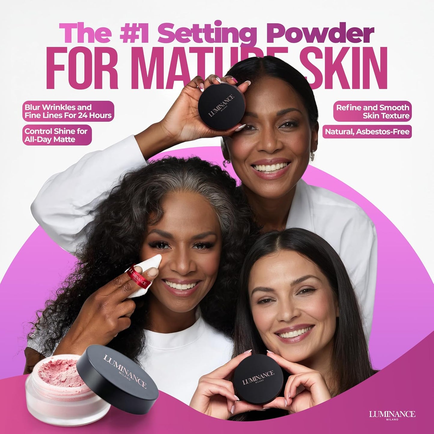 Original Luminance Milano Ultra Pink Powder Setting Powder Makeup – Mineral Loose Face Powder Makeup, Oil Control, Pore-Blurring, Matte Creaseless Baking, Ultra Pink