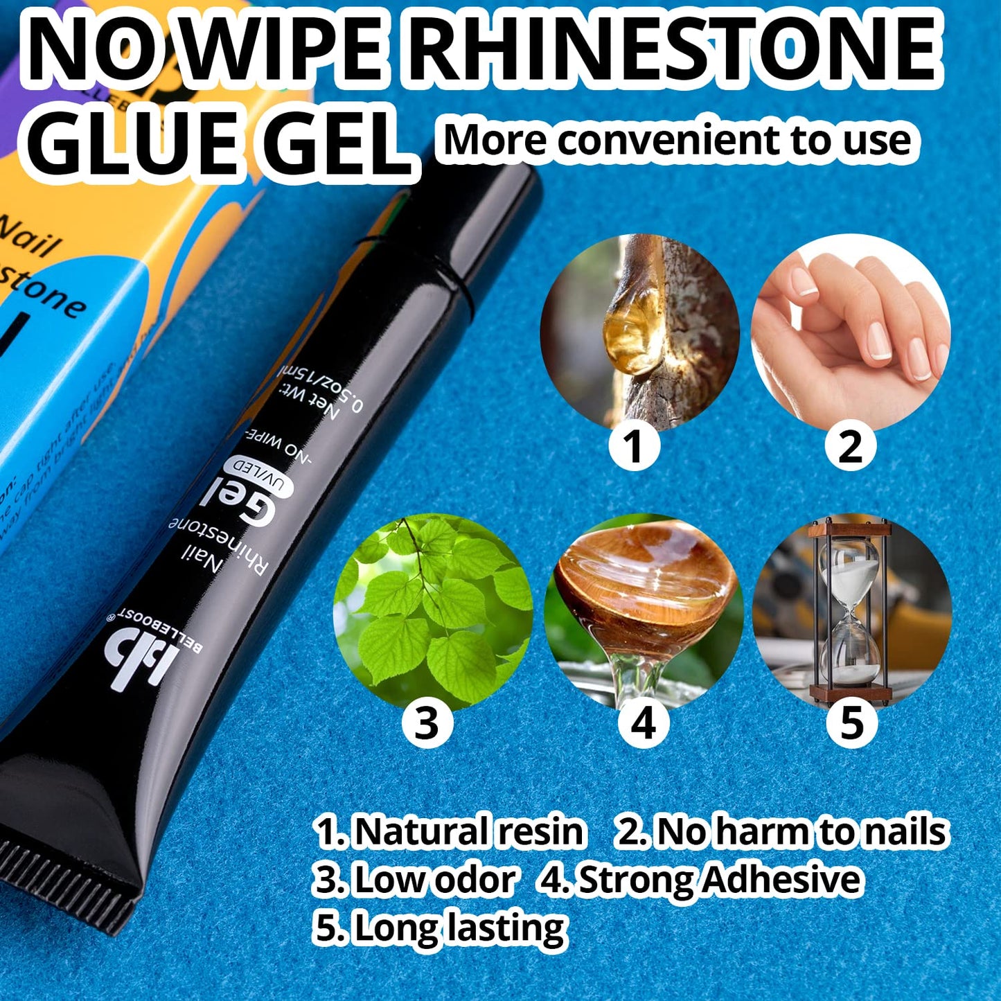 Nail Art Rhinestone Glue Gel&2 Boxes Flatback Gems Kit, 1 Tube of 15ml Rhinestone Gel Glue(UV/LED Needed)+Crystal AB Gems with Pickup Tools