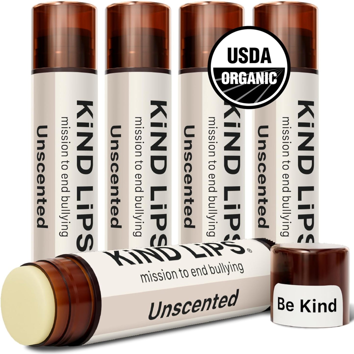 Kind Lips Lip Balm - Nourishing & Moisturizing Lip Care | for Dry Chapped Lips | Infused with Shea Butter & Beeswax | Unscented | 0.15 Ounce (Pack of 5)