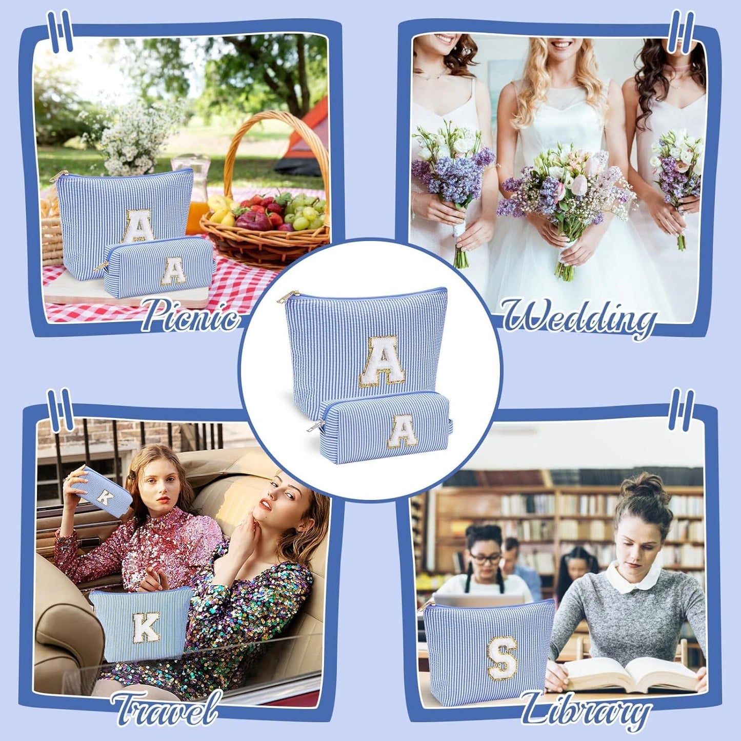 YOOLIFE Birthday Gifts for Women Teen Girls - Birthday Gifts Idea for Friend Female | Cute Blue Makeup Bag Pouch Cosmetic Bag Travel Toiletry Bag for Her Mom Girlfriend Wife Bridesmaid Teenage I