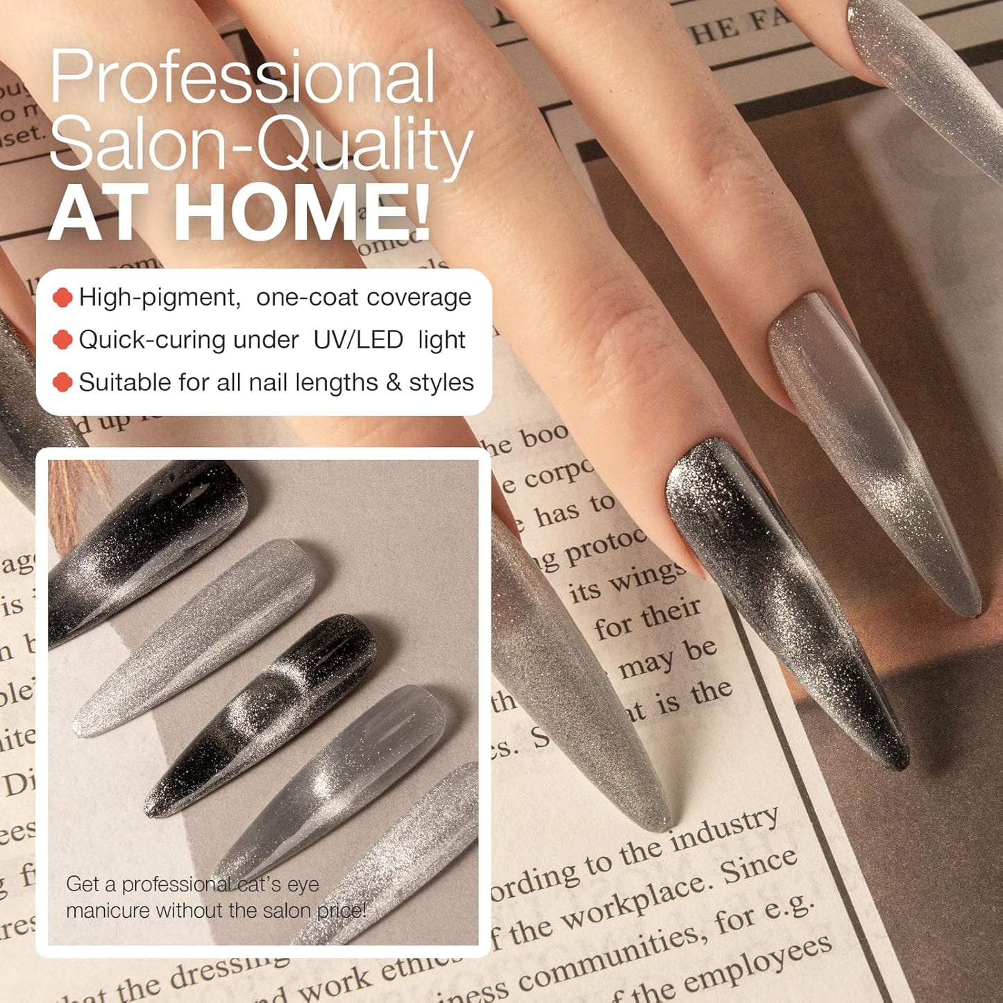 Cat Eye Gel Nail Polish with Magnet Stick, 15ml Magnetic Gel, Create Stunning Cat Eye Effects for DIY Manicures, Long-Lasting, Salon-Quality Finish, Silver Glow